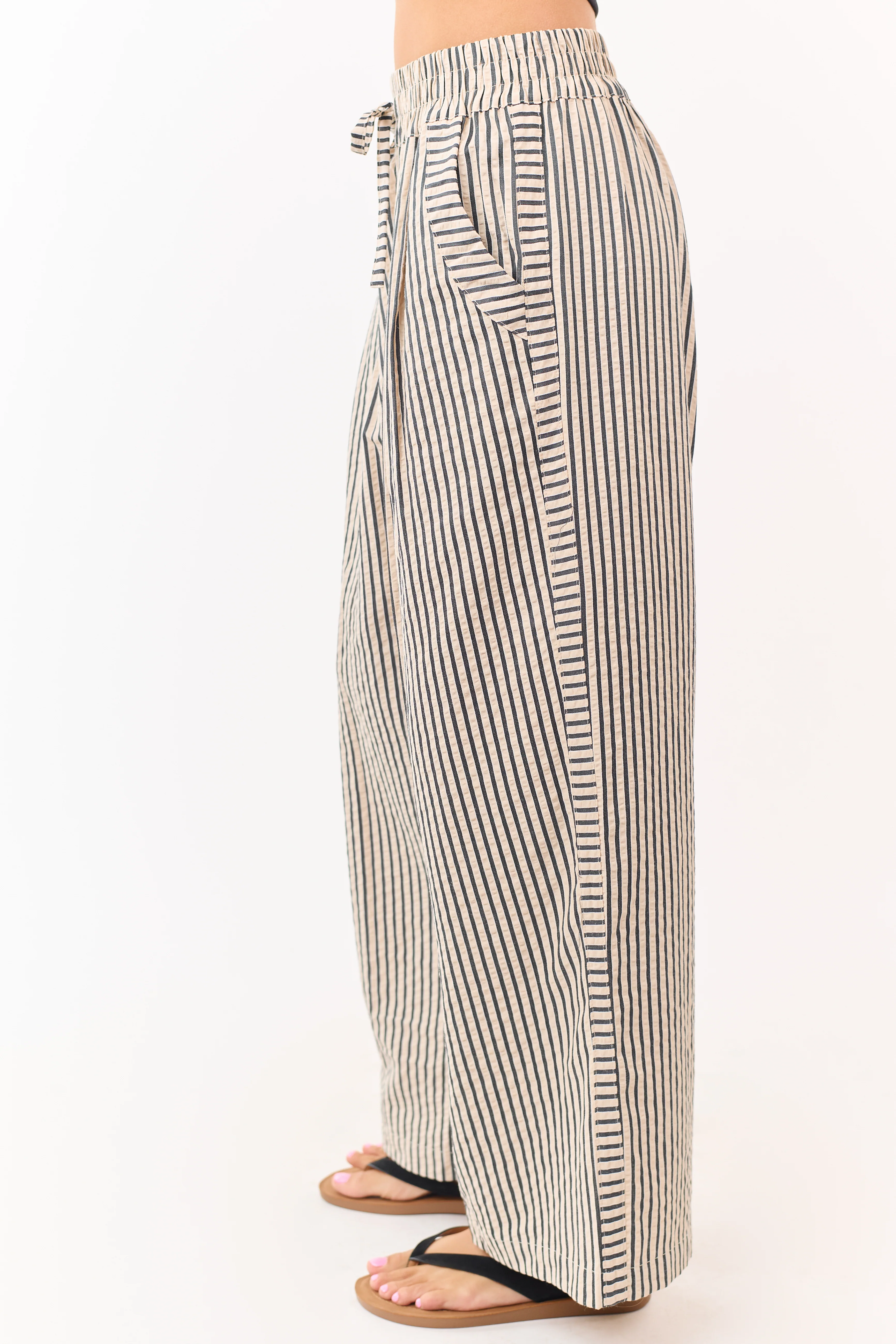 Almond and Black Striped Wide Leg Pants - Image 3