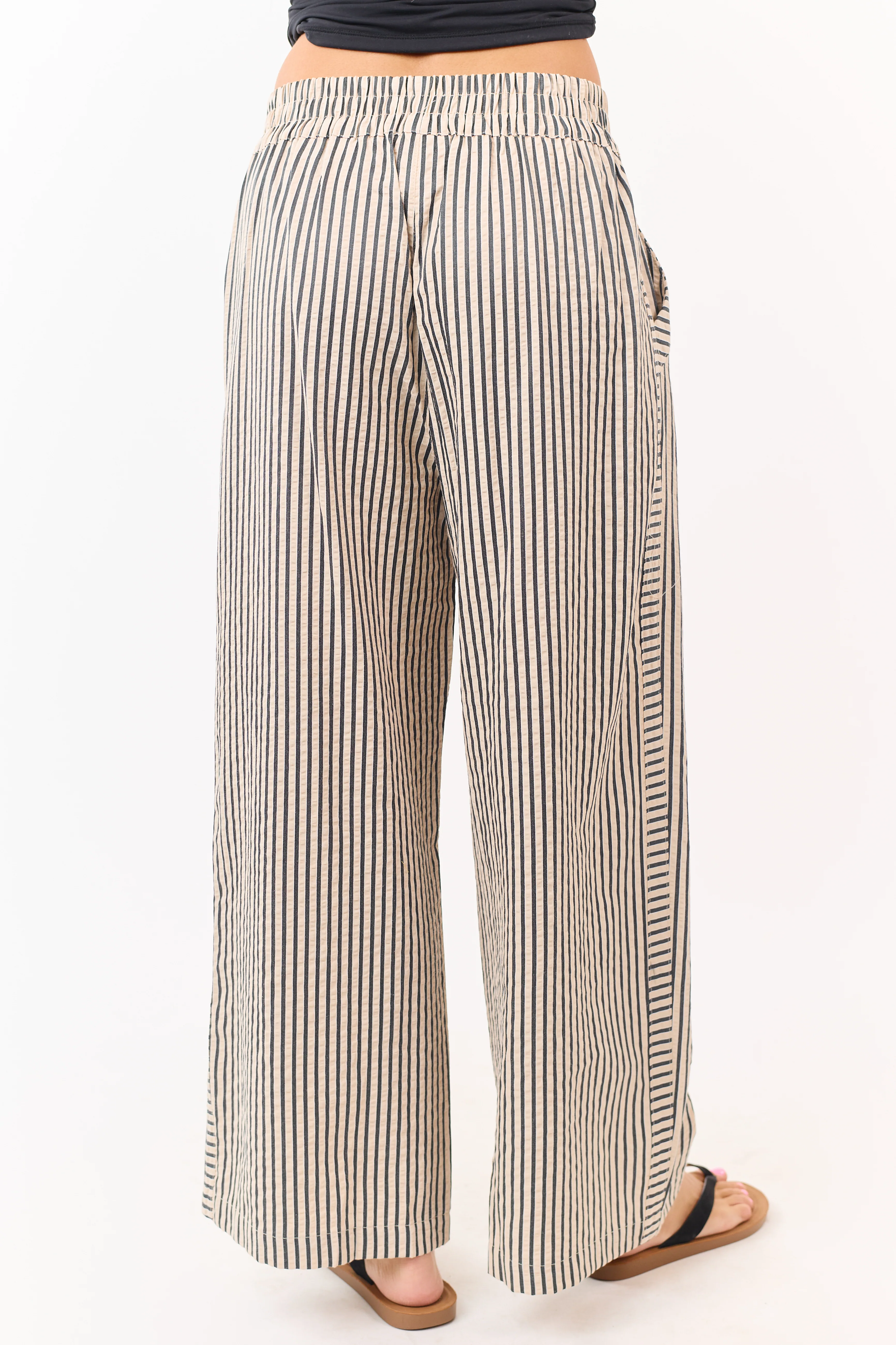 Almond and Black Striped Wide Leg Pants - Image 4