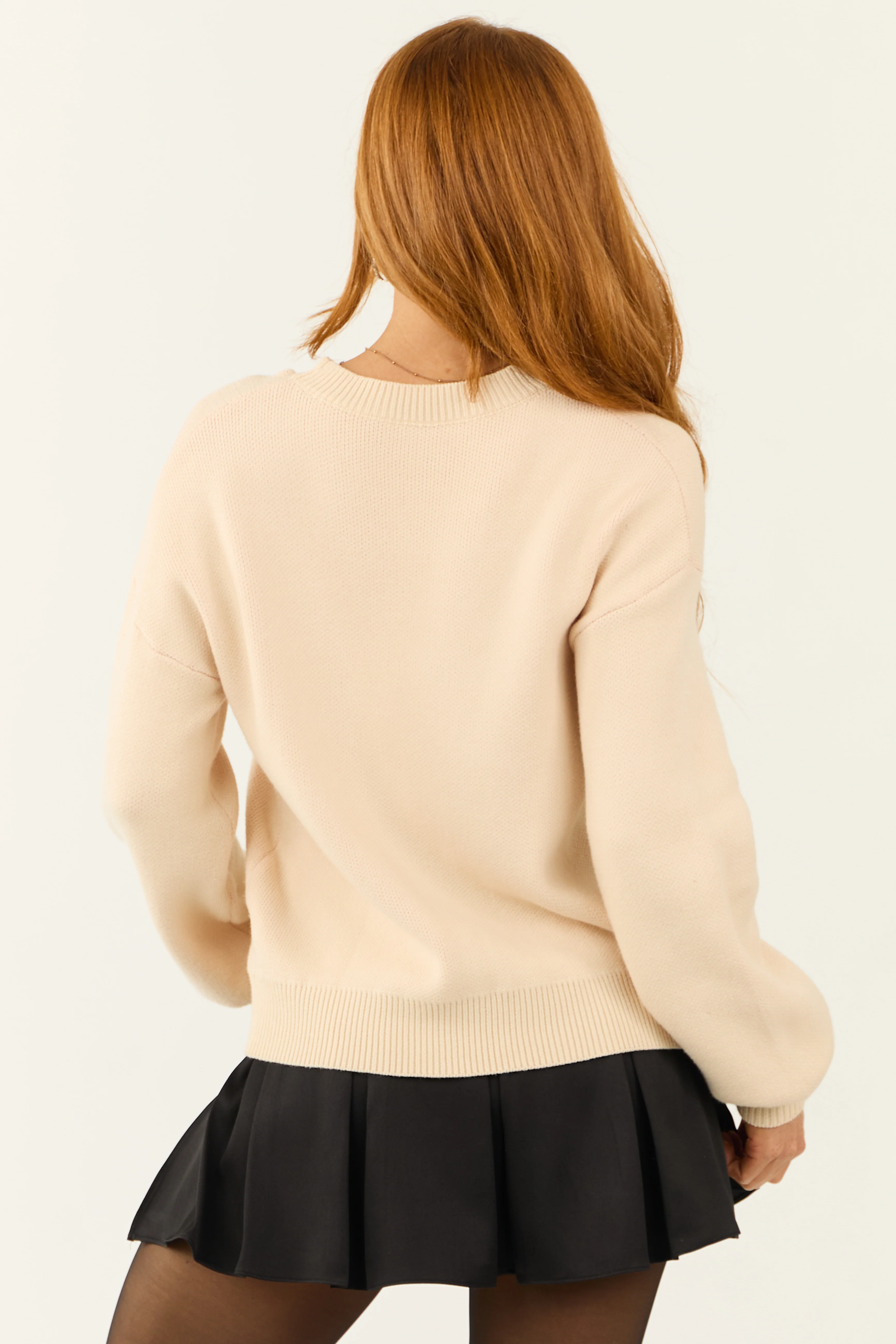 Almond Bow Graphic Puff Sleeve Sweater - Image 6