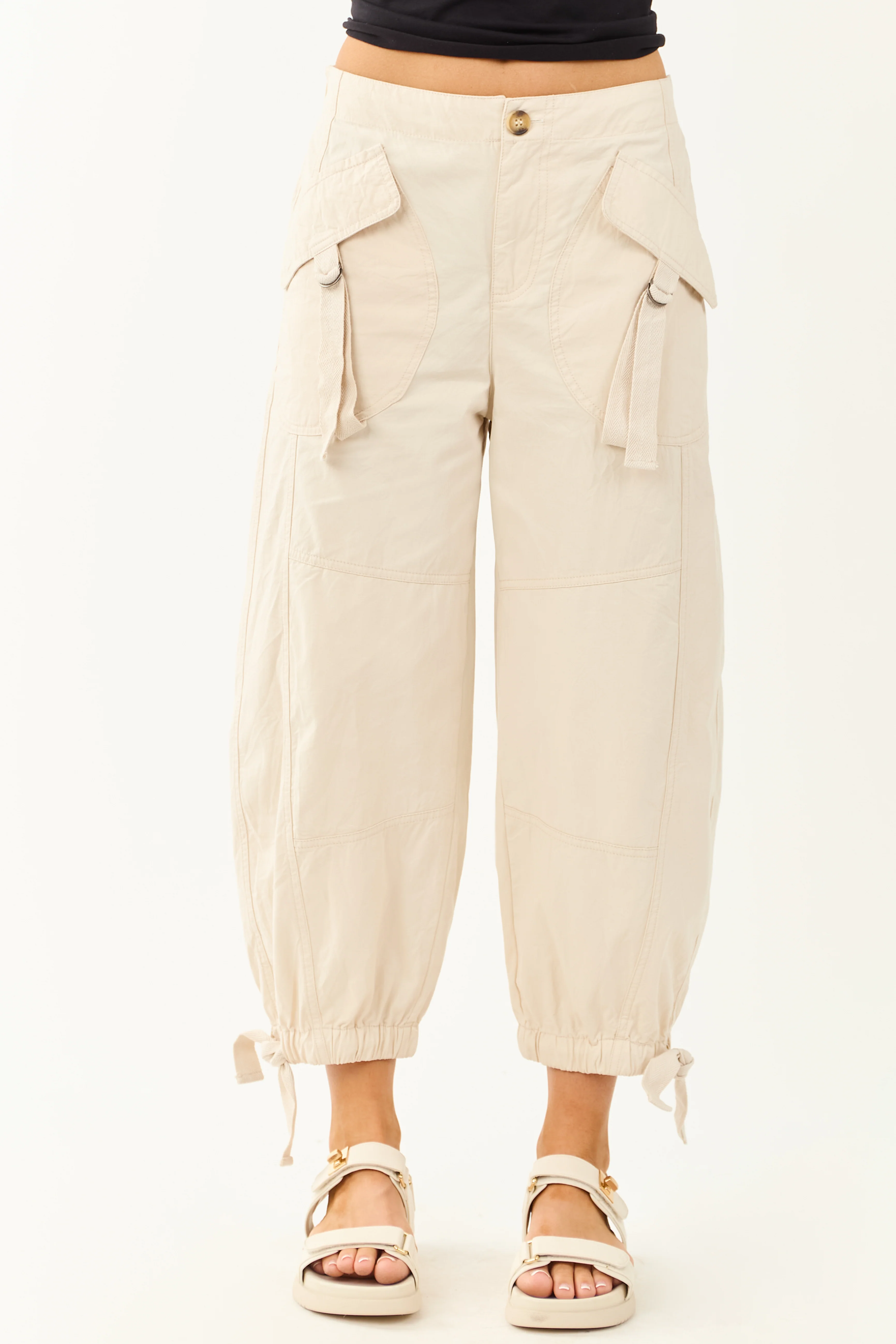 Almond Cargo Pocket Barrel Jogger Pants - Image 3