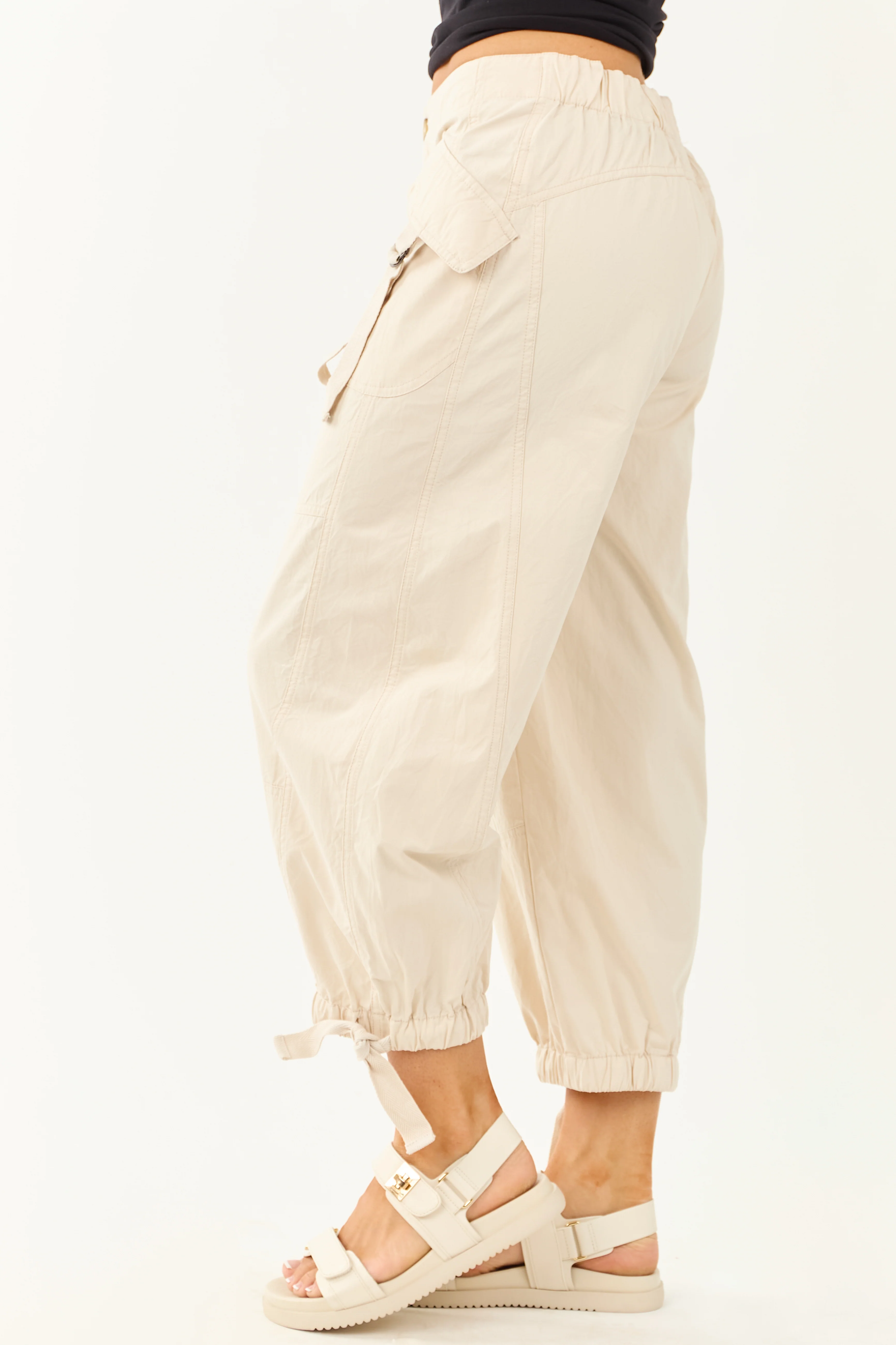 Almond Cargo Pocket Barrel Jogger Pants - Image 4