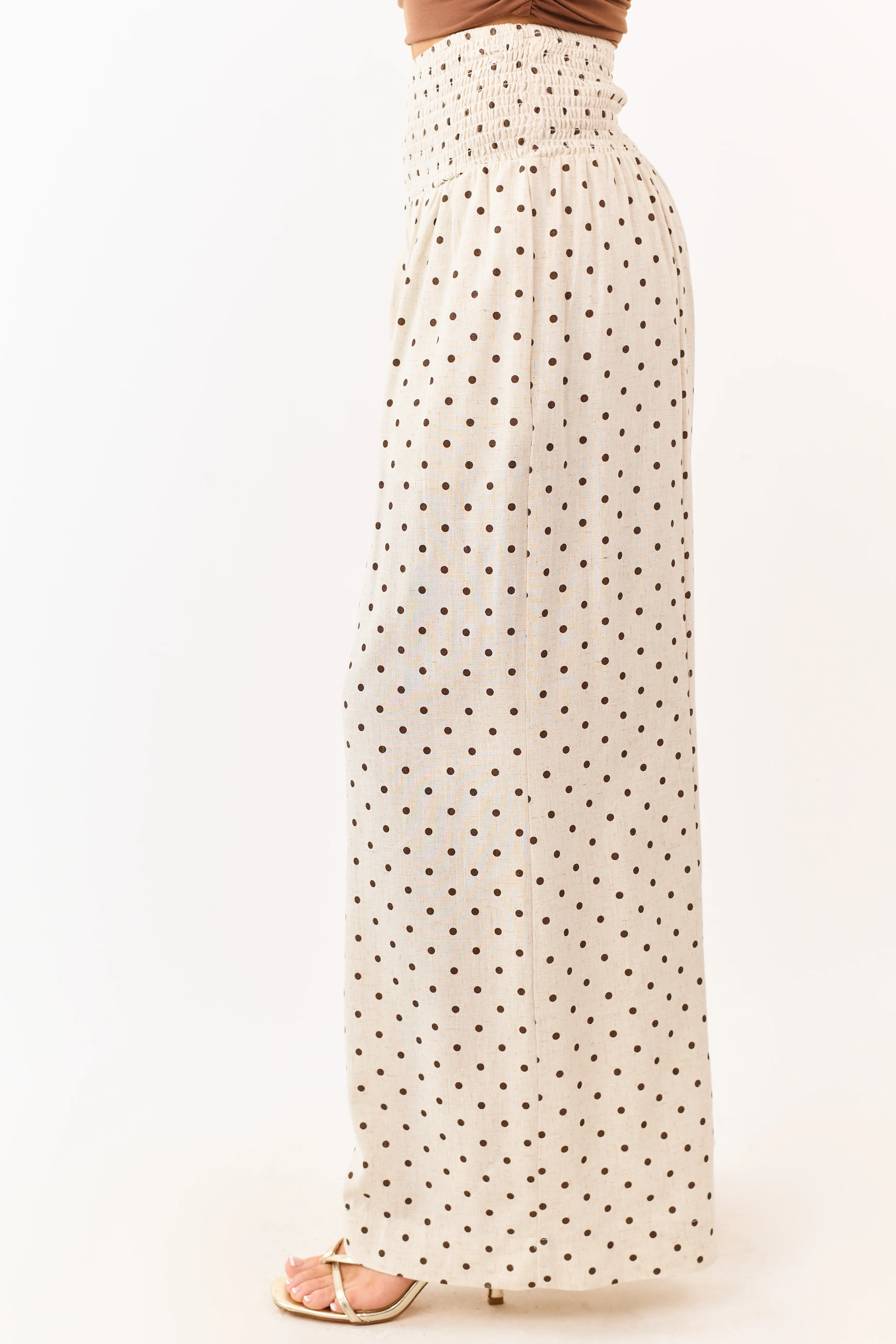 Almond and Cocoa Polka Dot Smocked Waist Pants - Image 3