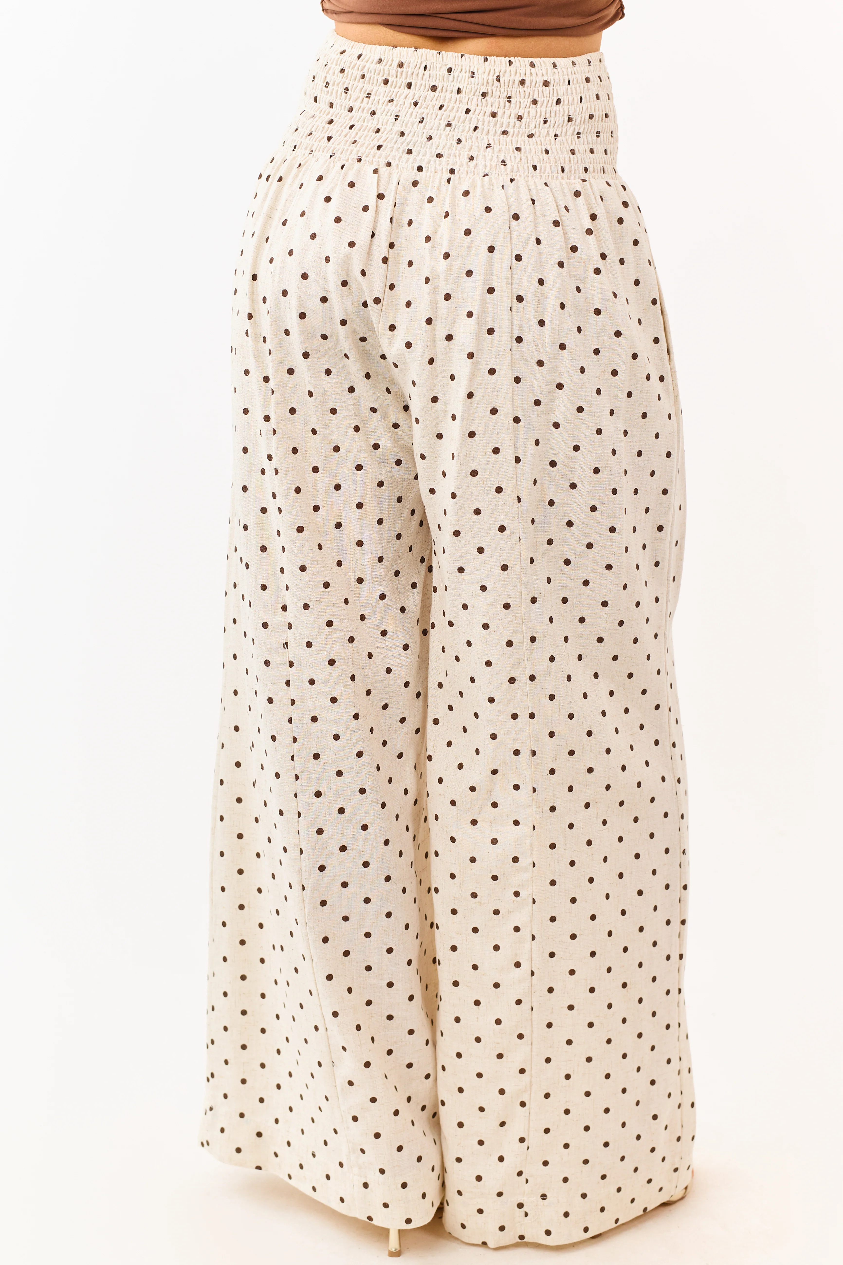 Almond and Cocoa Polka Dot Smocked Waist Pants - Image 4
