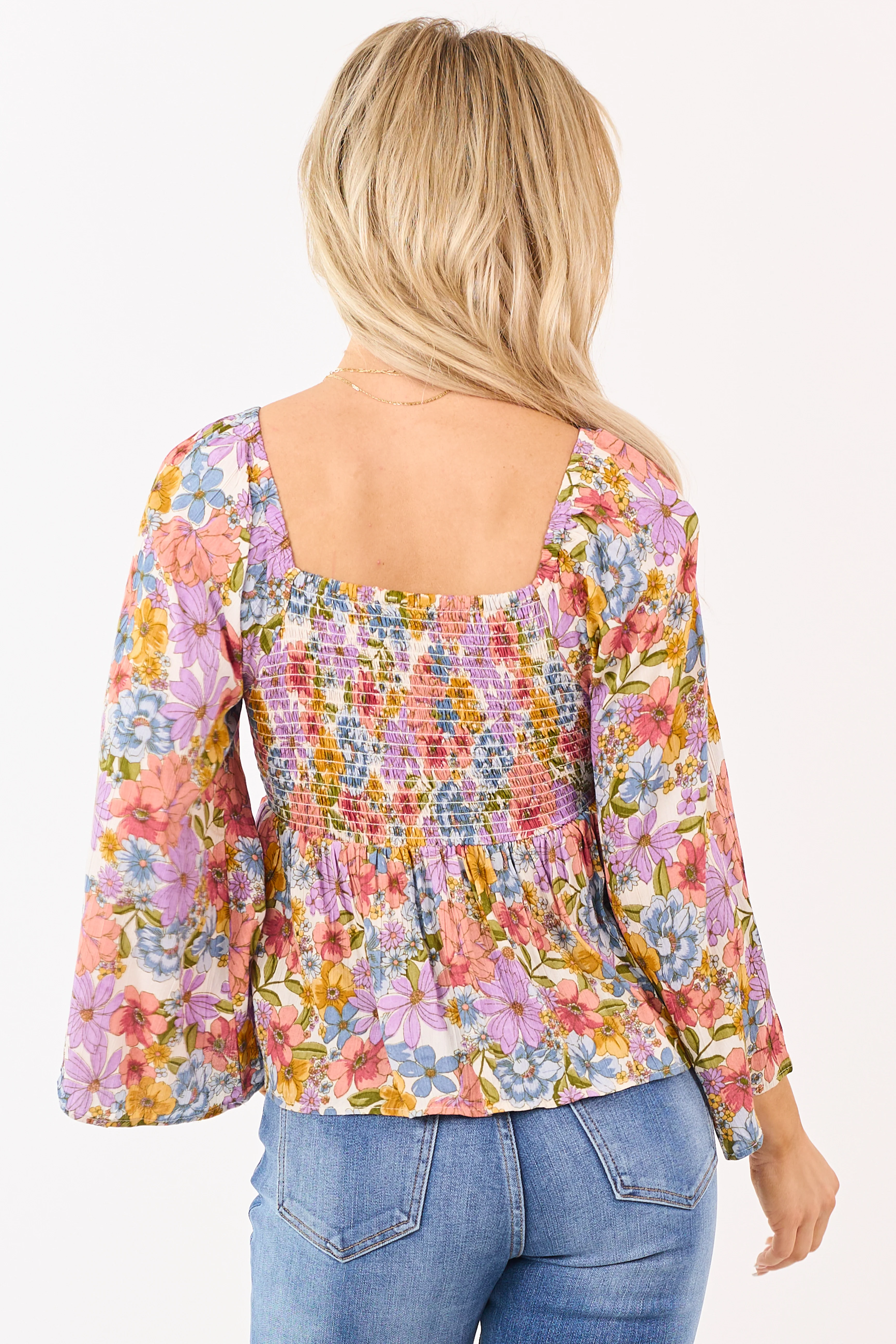 Almond Floral Print Front Twist Babydoll Top - Image 6