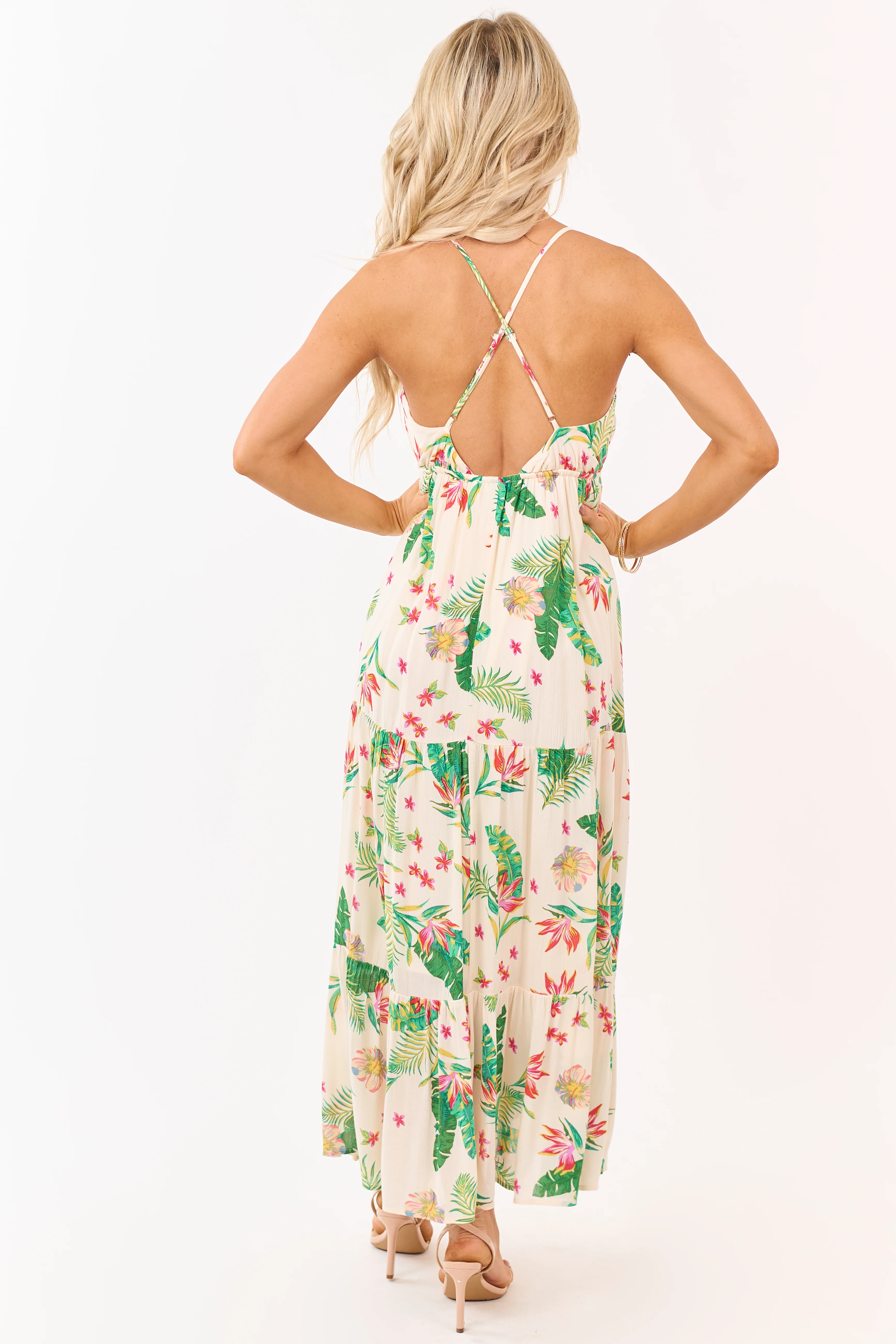 Almond Floral Print Surplice Sleeveless Maxi Dress - Image 5