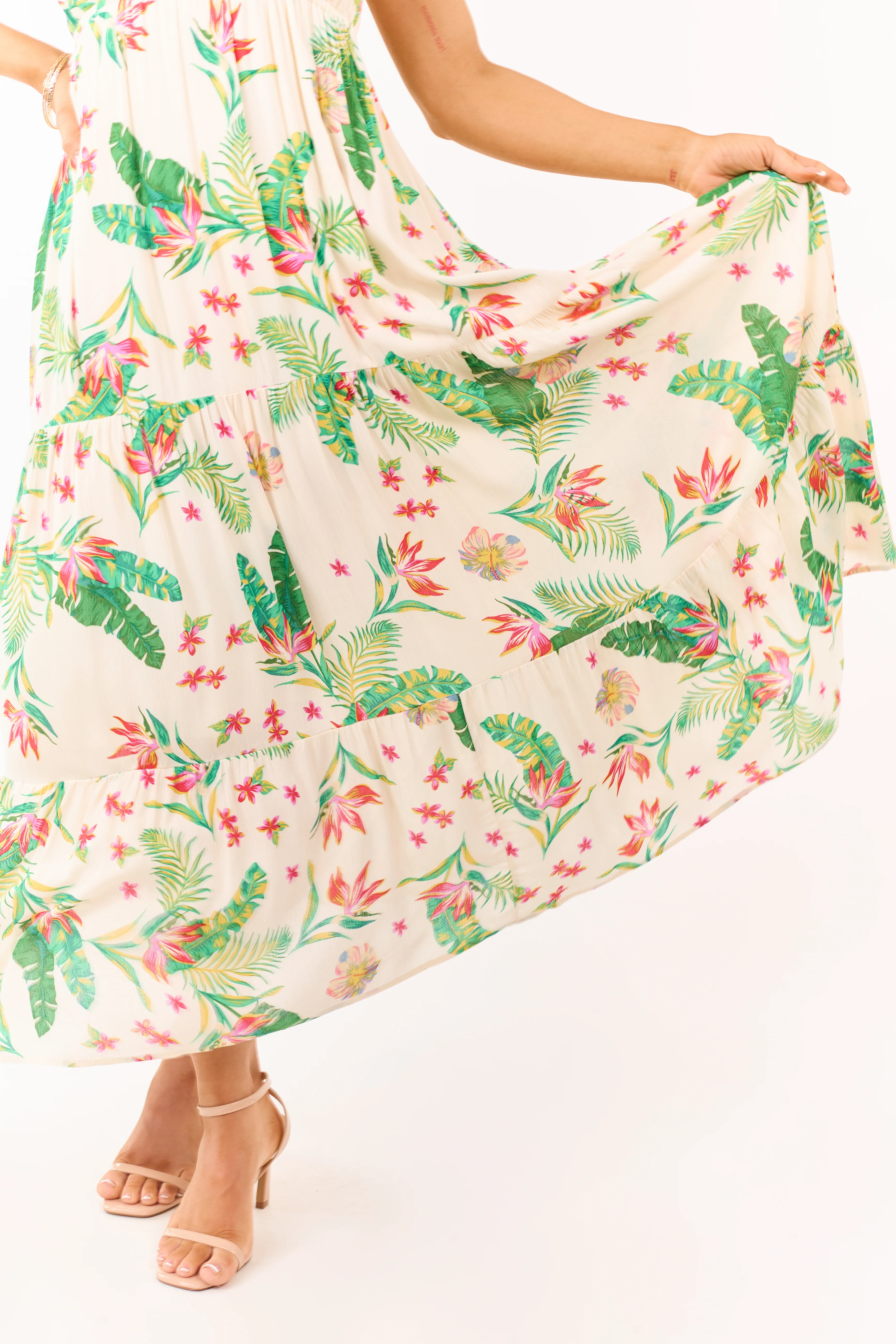 Almond Floral Print Surplice Sleeveless Maxi Dress - Image 6