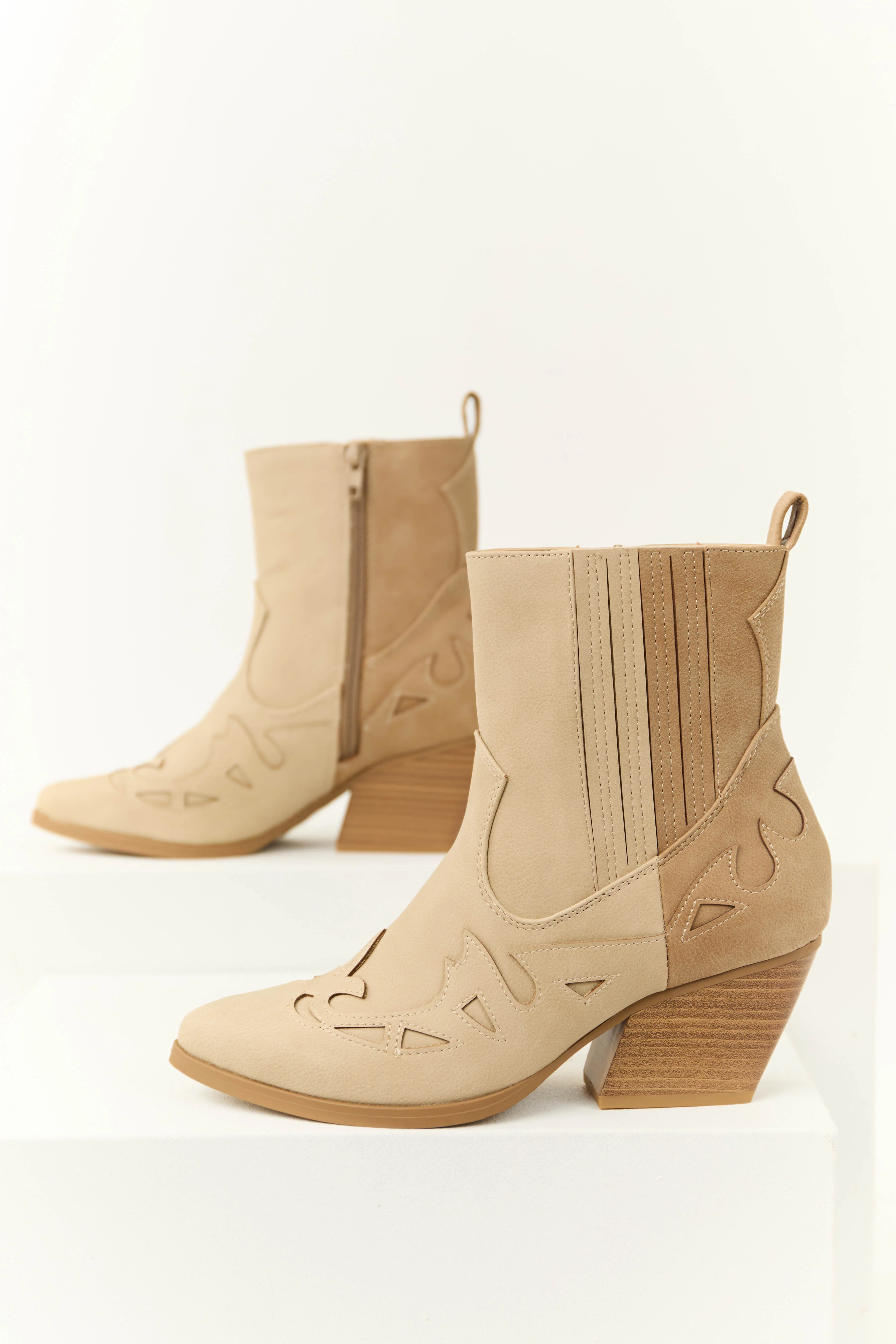 Almond and Latte Colorblock Ankle Boots