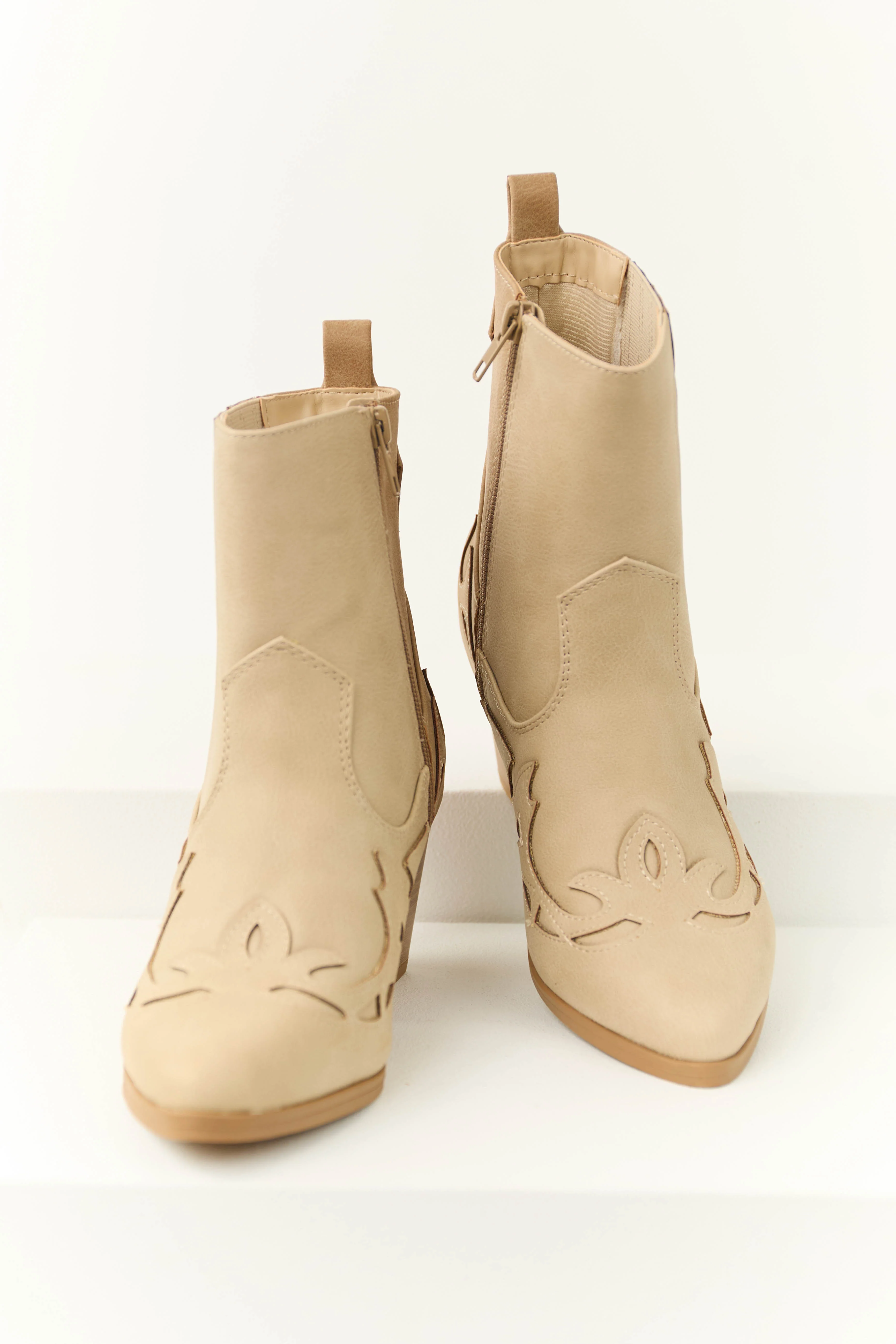 Almond and Latte Colorblock Ankle Boots - Image 2