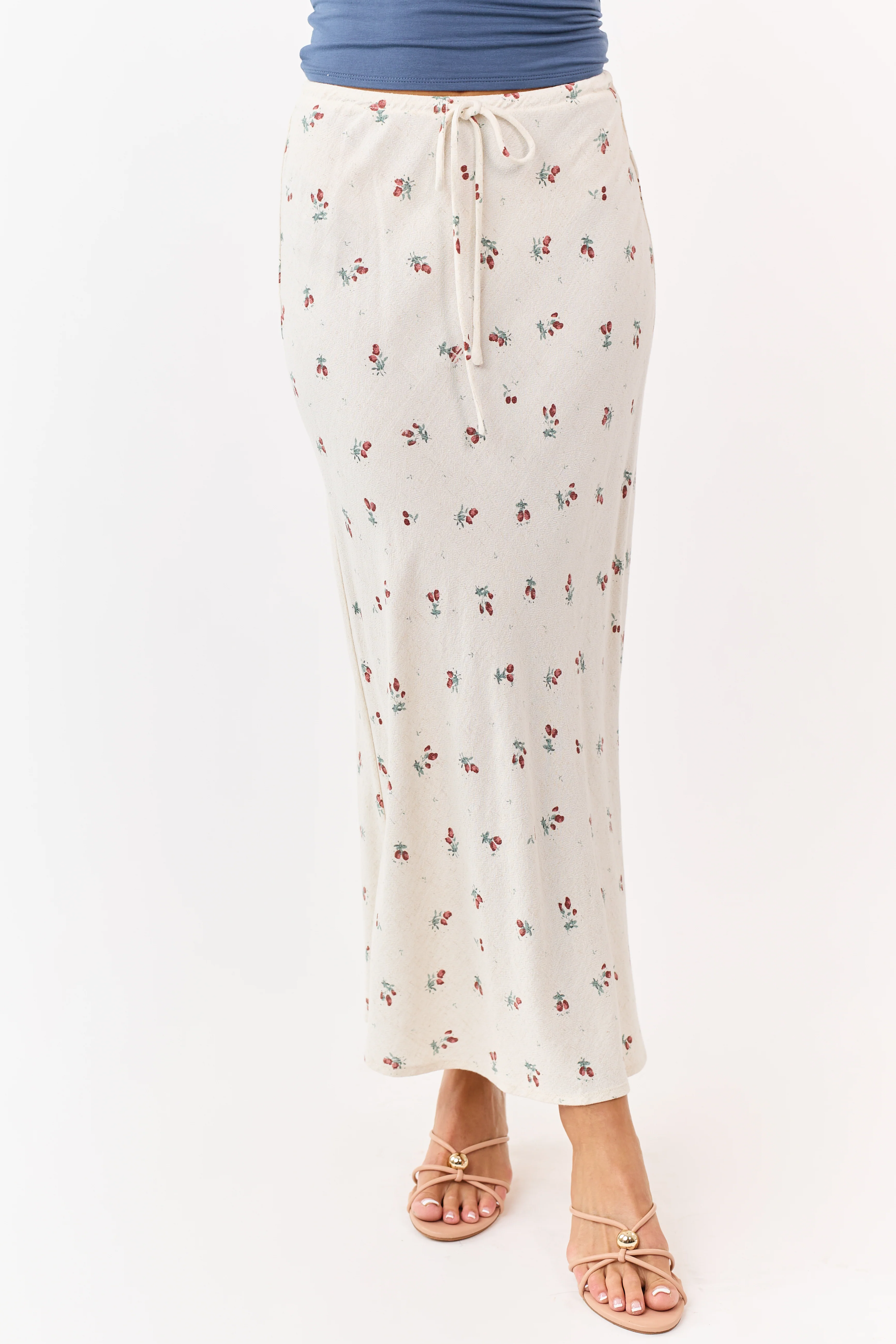 Almond Linen Blend Floral Print Maxi Skirt - Image 2