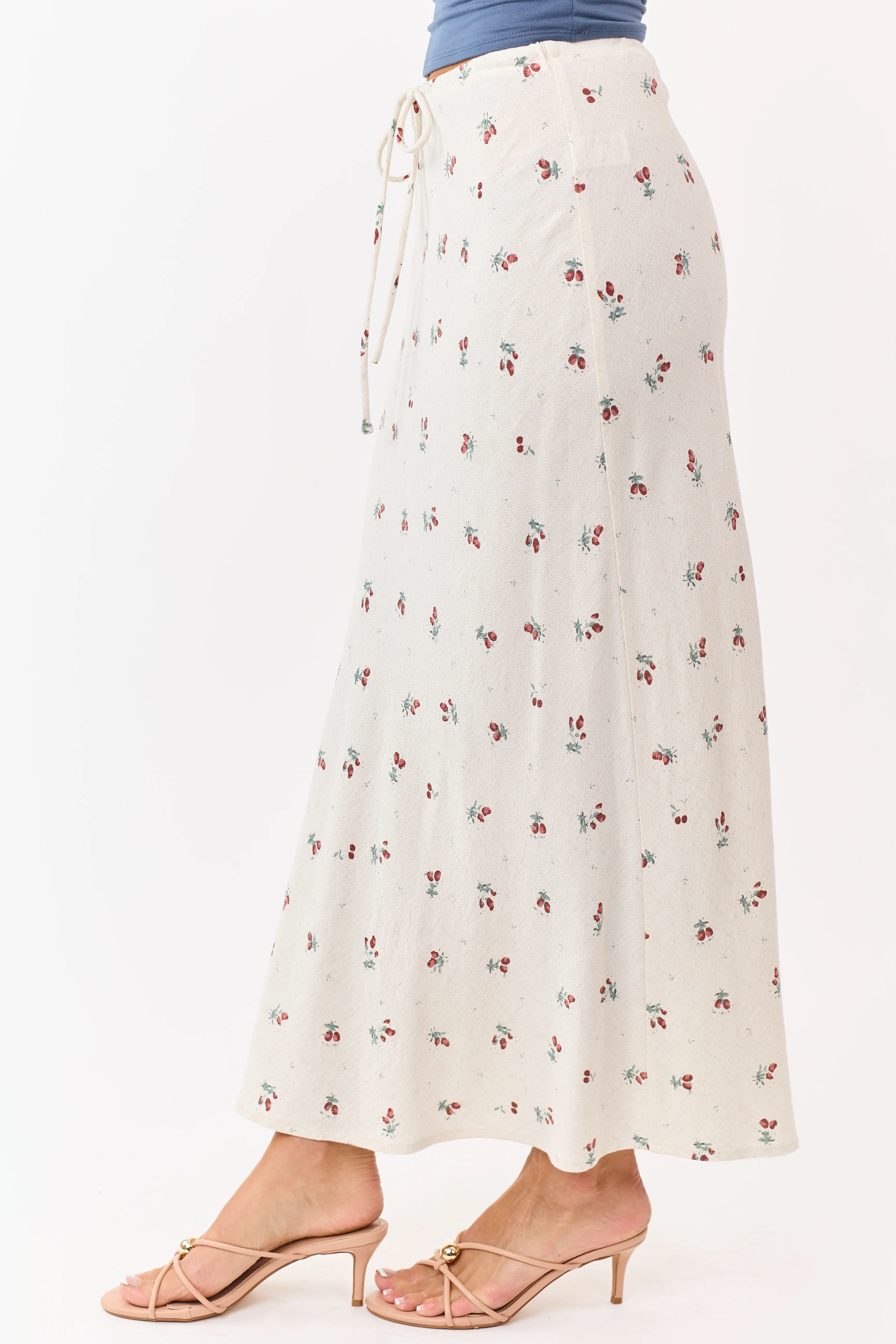 Almond Linen Blend Floral Print Maxi Skirt - Image 3
