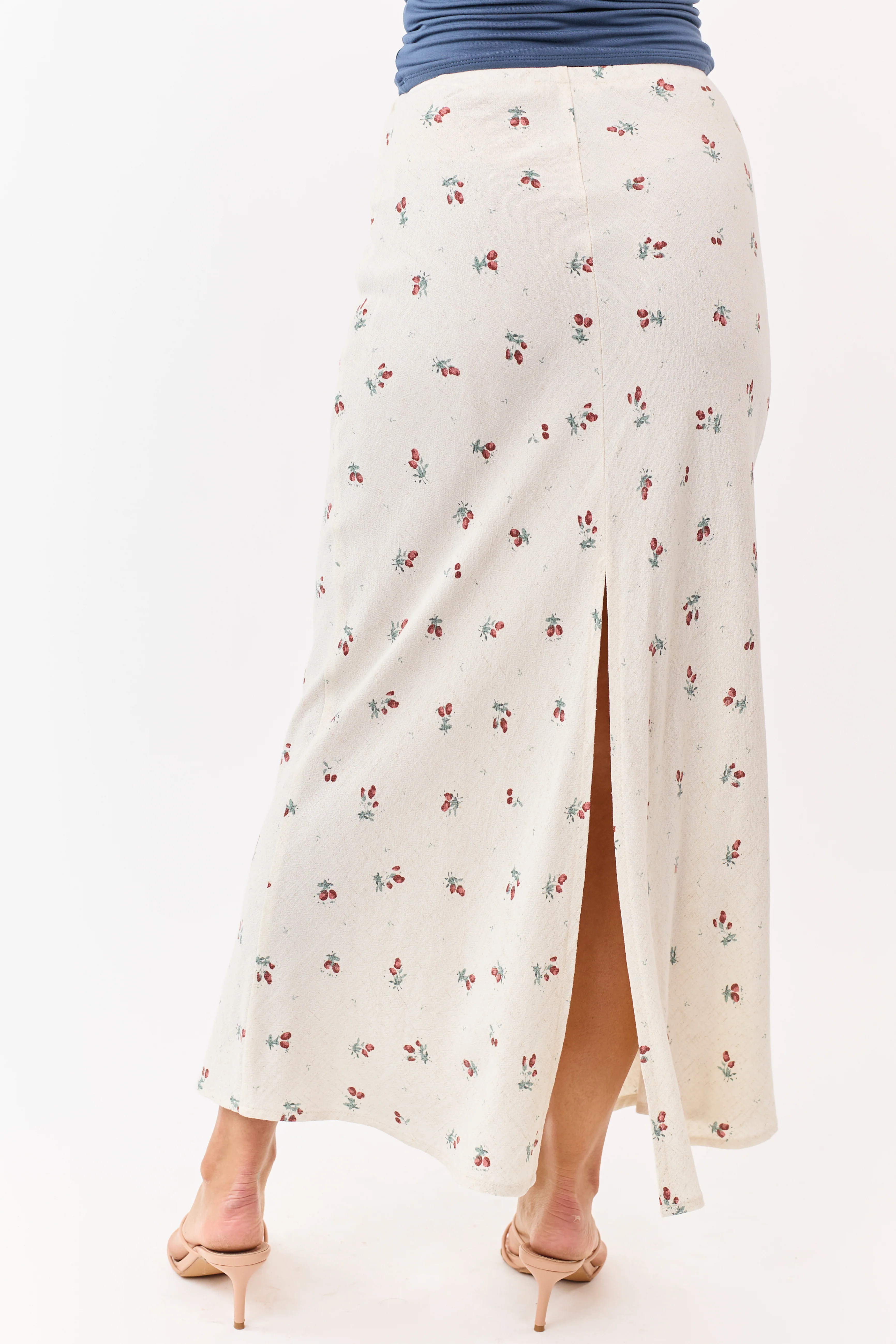 Almond Linen Blend Floral Print Maxi Skirt - Image 4