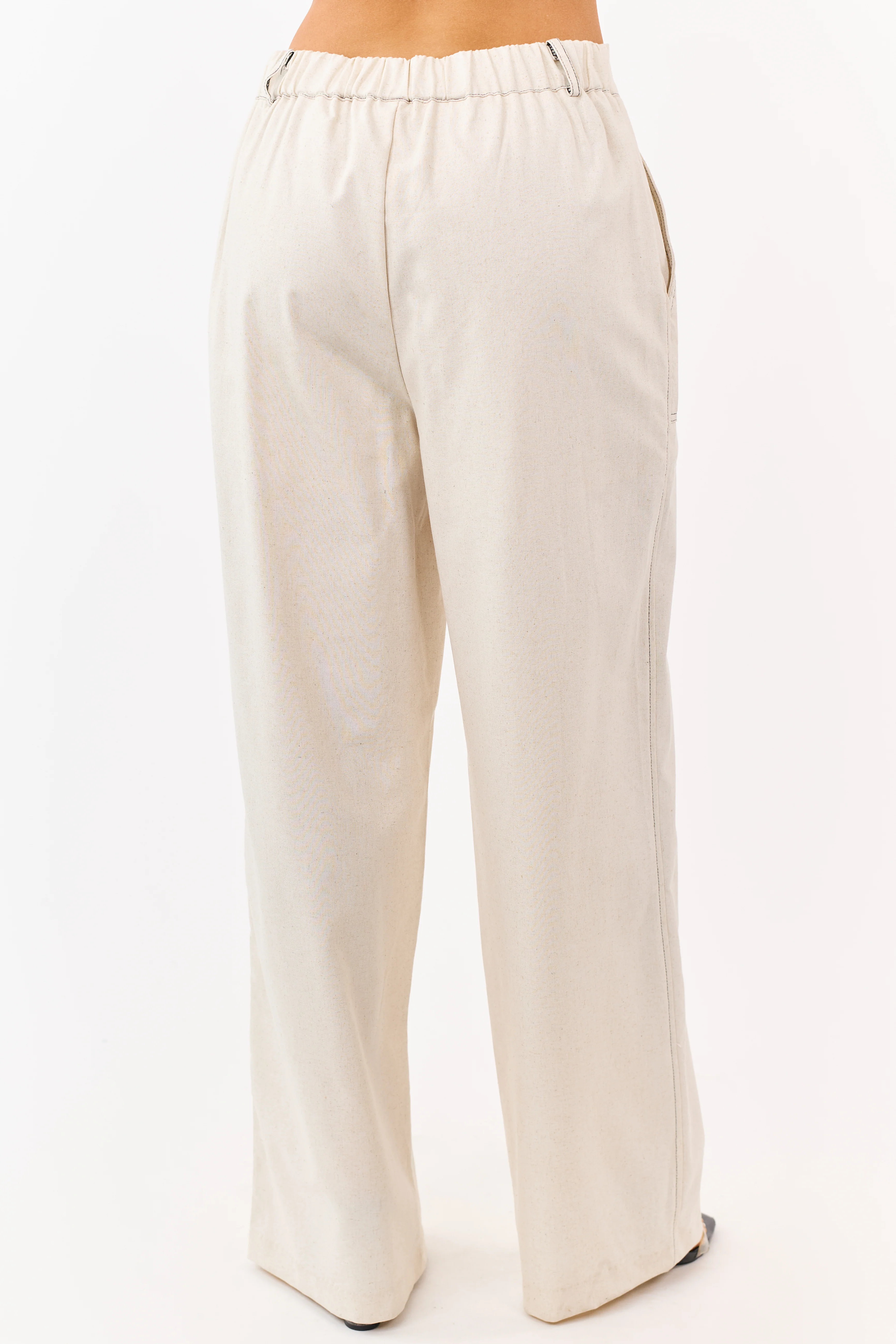 Almond Wide Leg Linen Blend Pants - Image 4