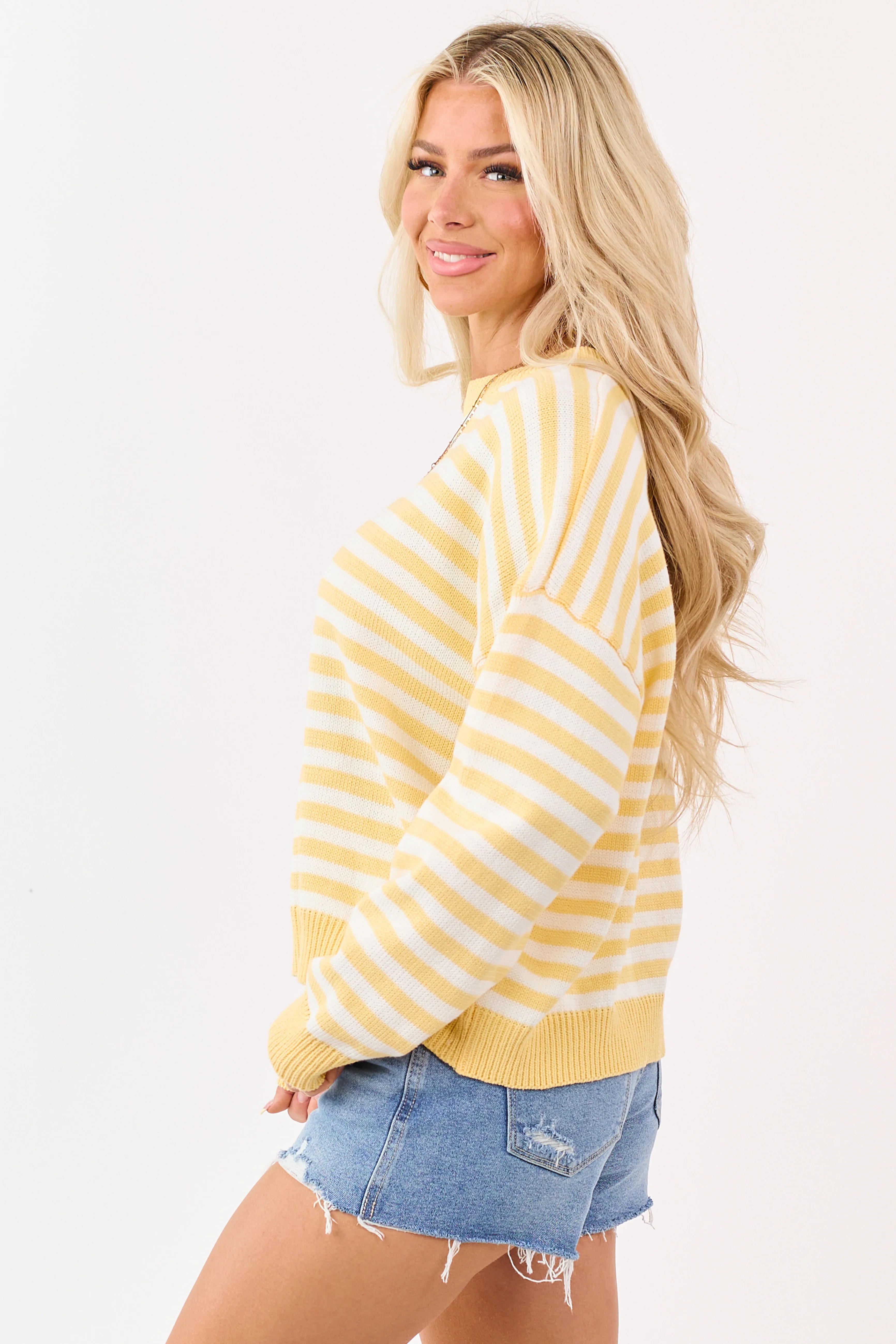 Amber and Ivory Striped Ribbed Knit Sweater - Image 4