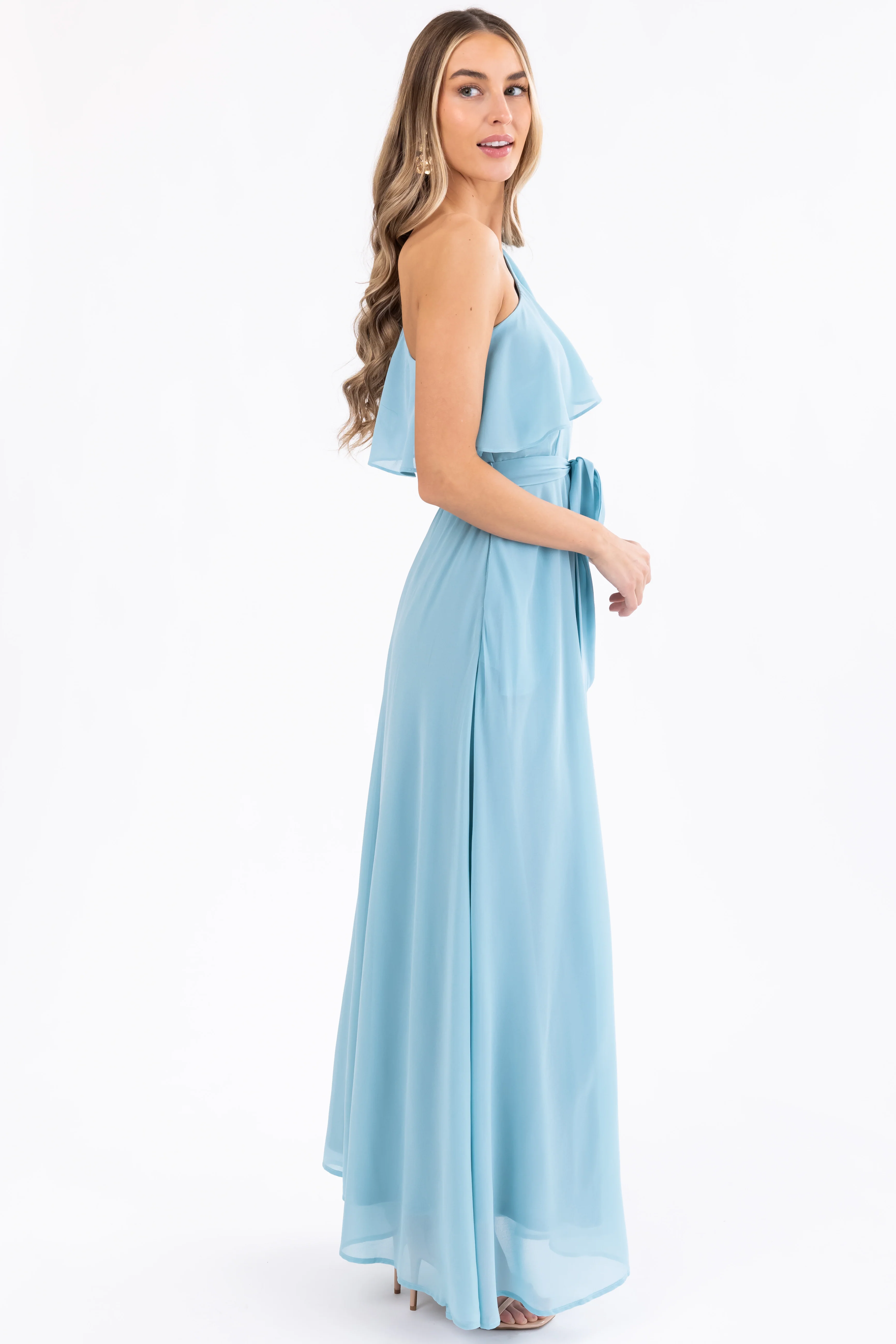 Arctic Blue One Shoulder Ruffle Maxi Dress - Image 5