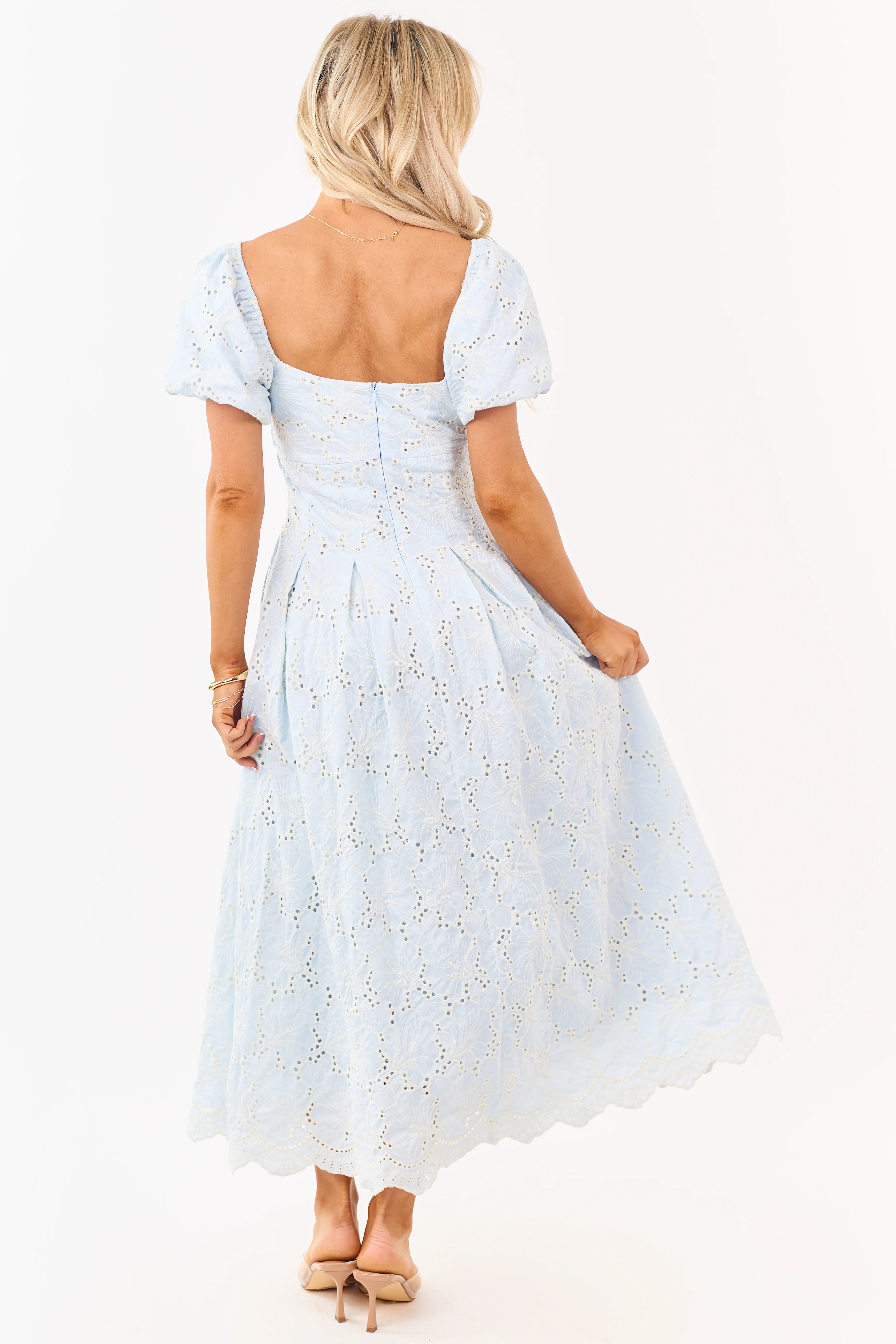 Baby Blue Eyelet Lace Front Twist Maxi Dress - Image 5