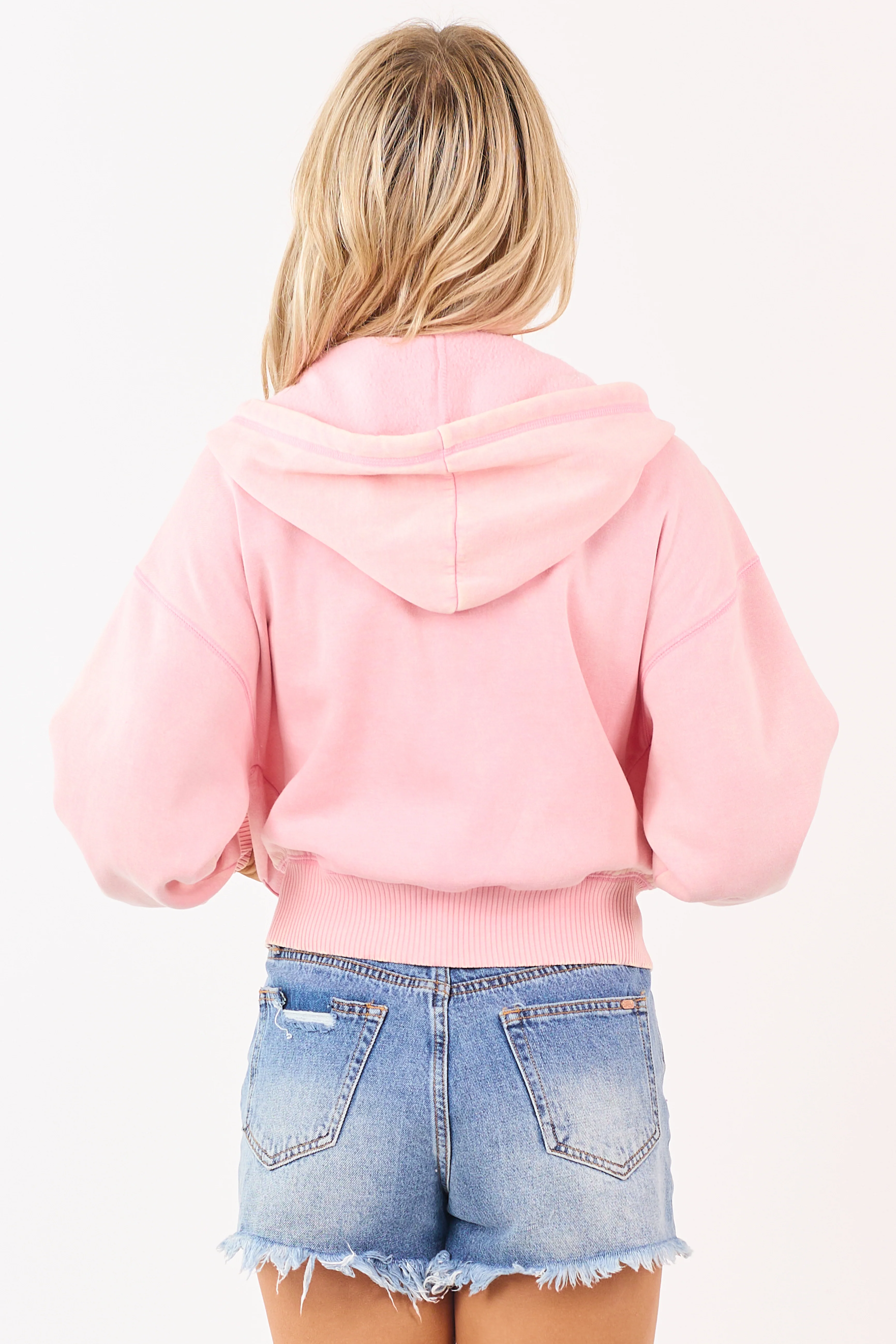 Baby Pink Acid Wash Fleece Lined Zip Up Hoodie - Image 6