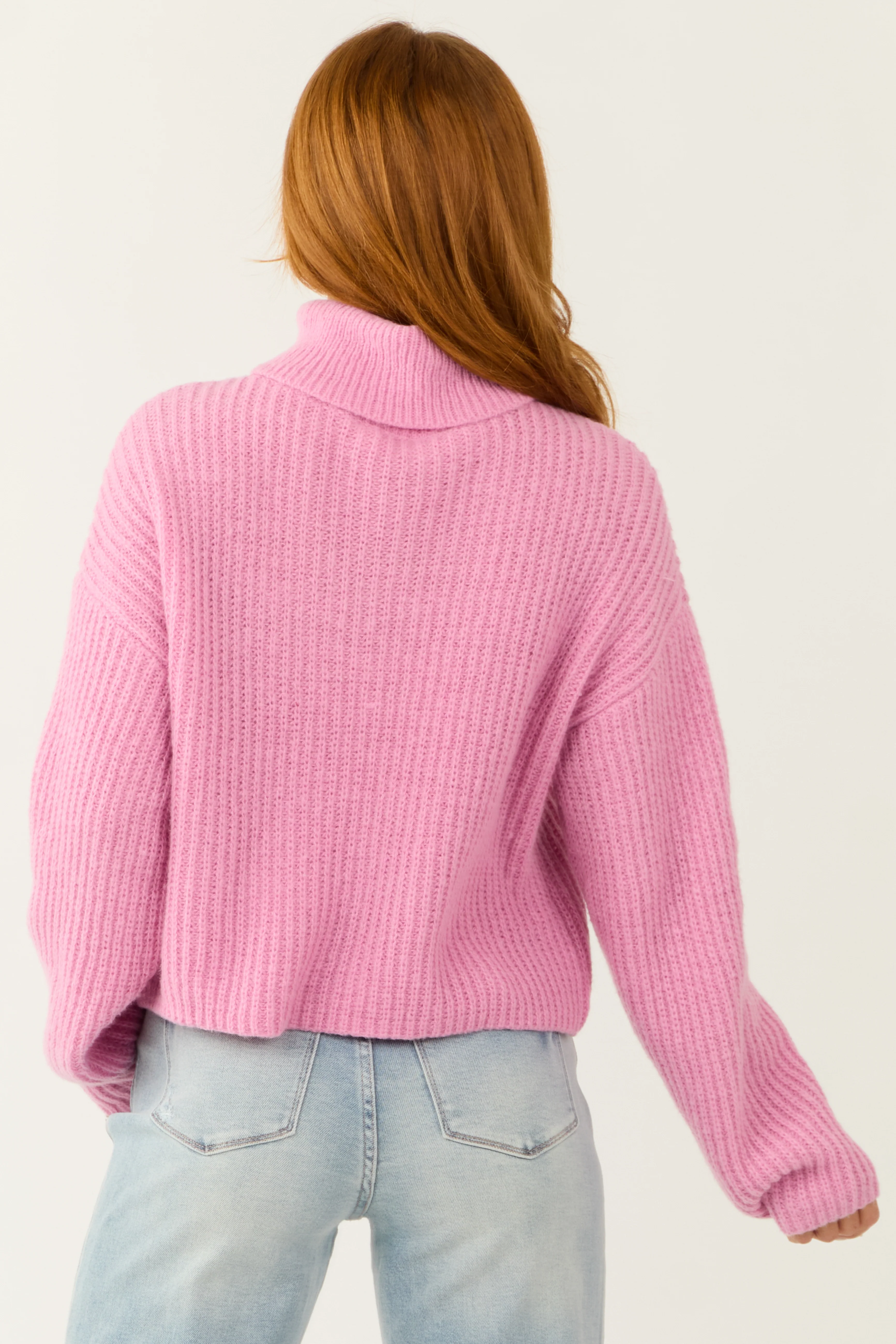 Baby Pink Long Sleeve Turtleneck Chunky Sweater - Image 5