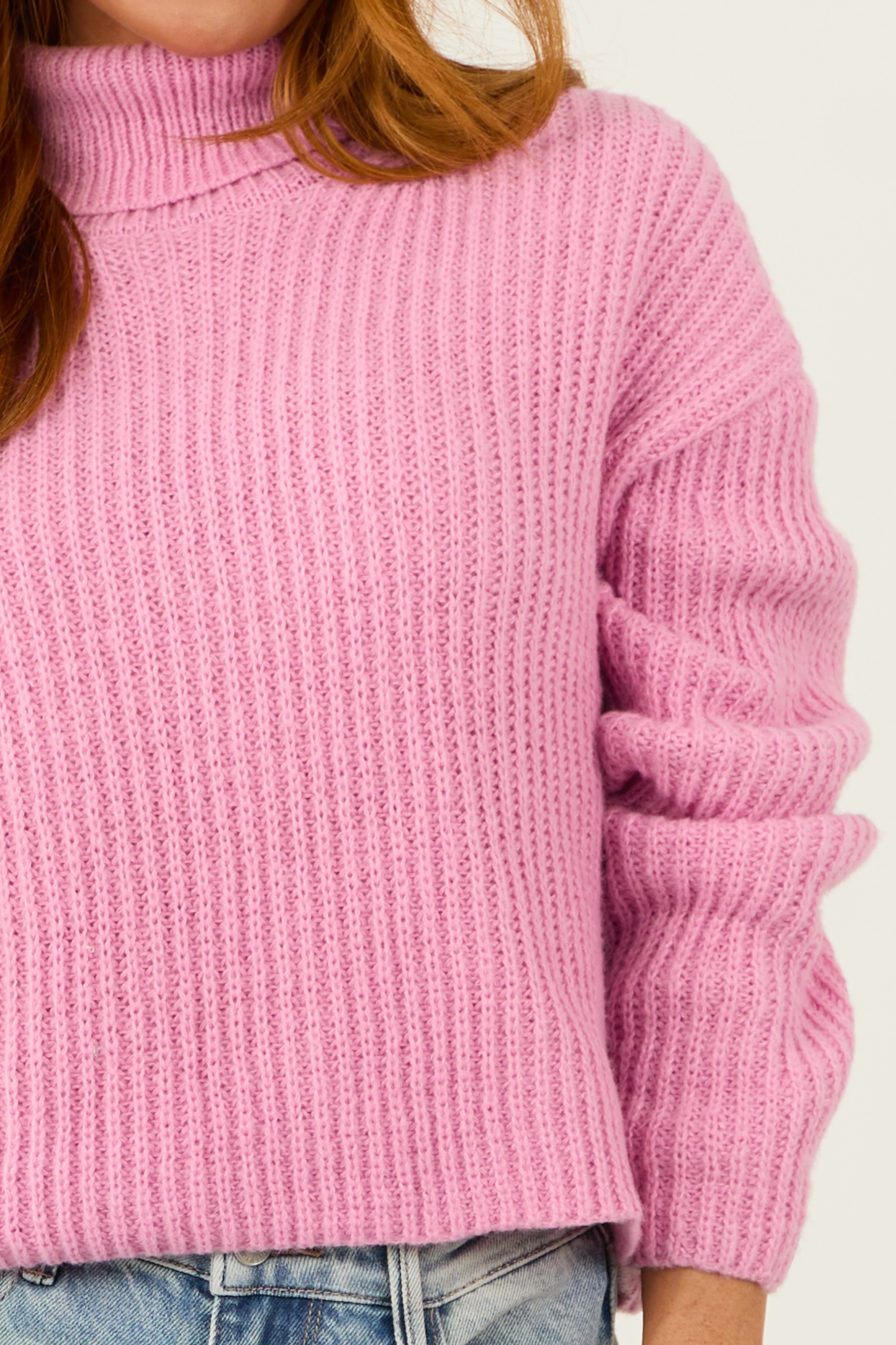 Baby Pink Long Sleeve Turtleneck Chunky Sweater - Image 6