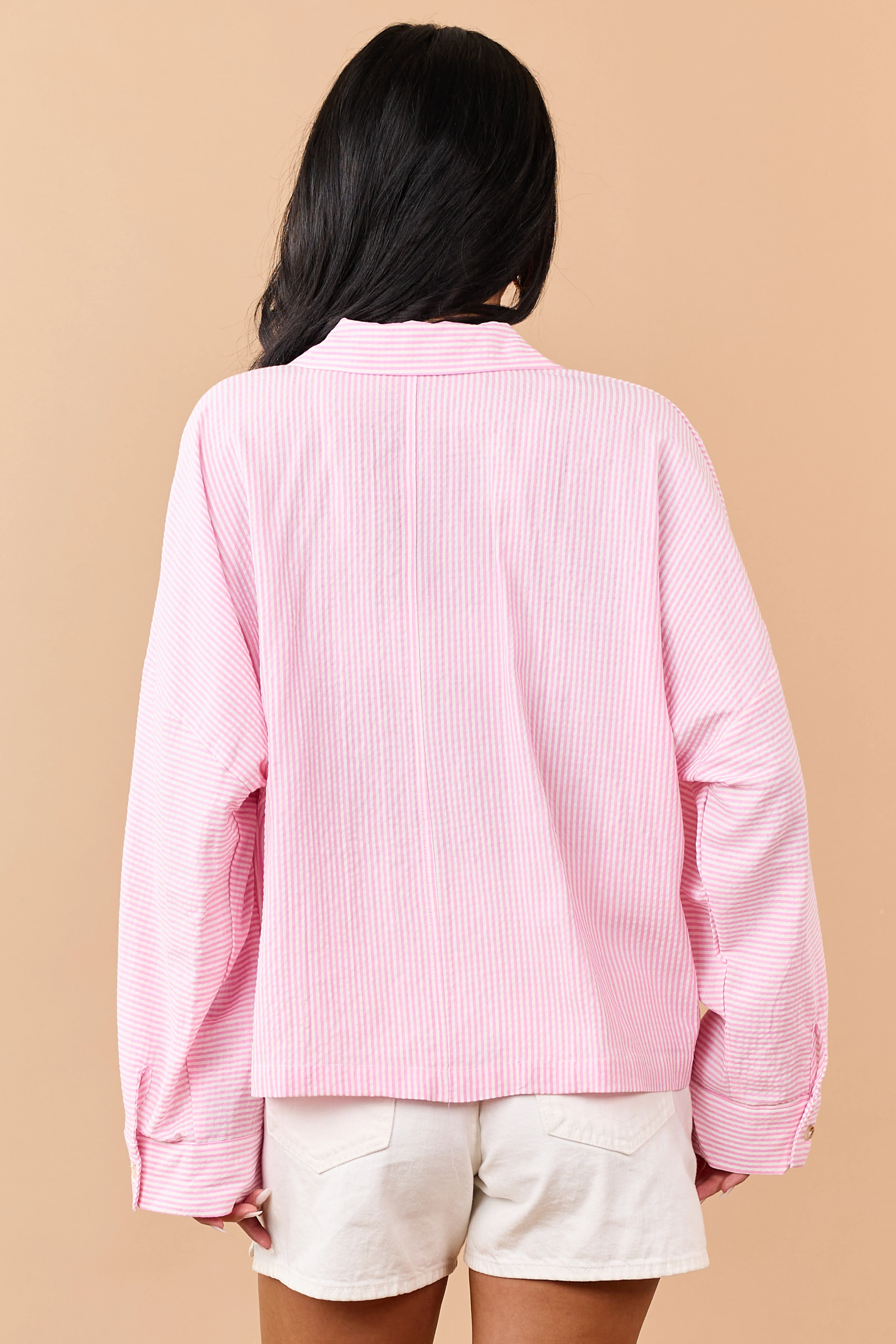 Baby Pink Striped Button Down Long Sleeve Top - Image 6
