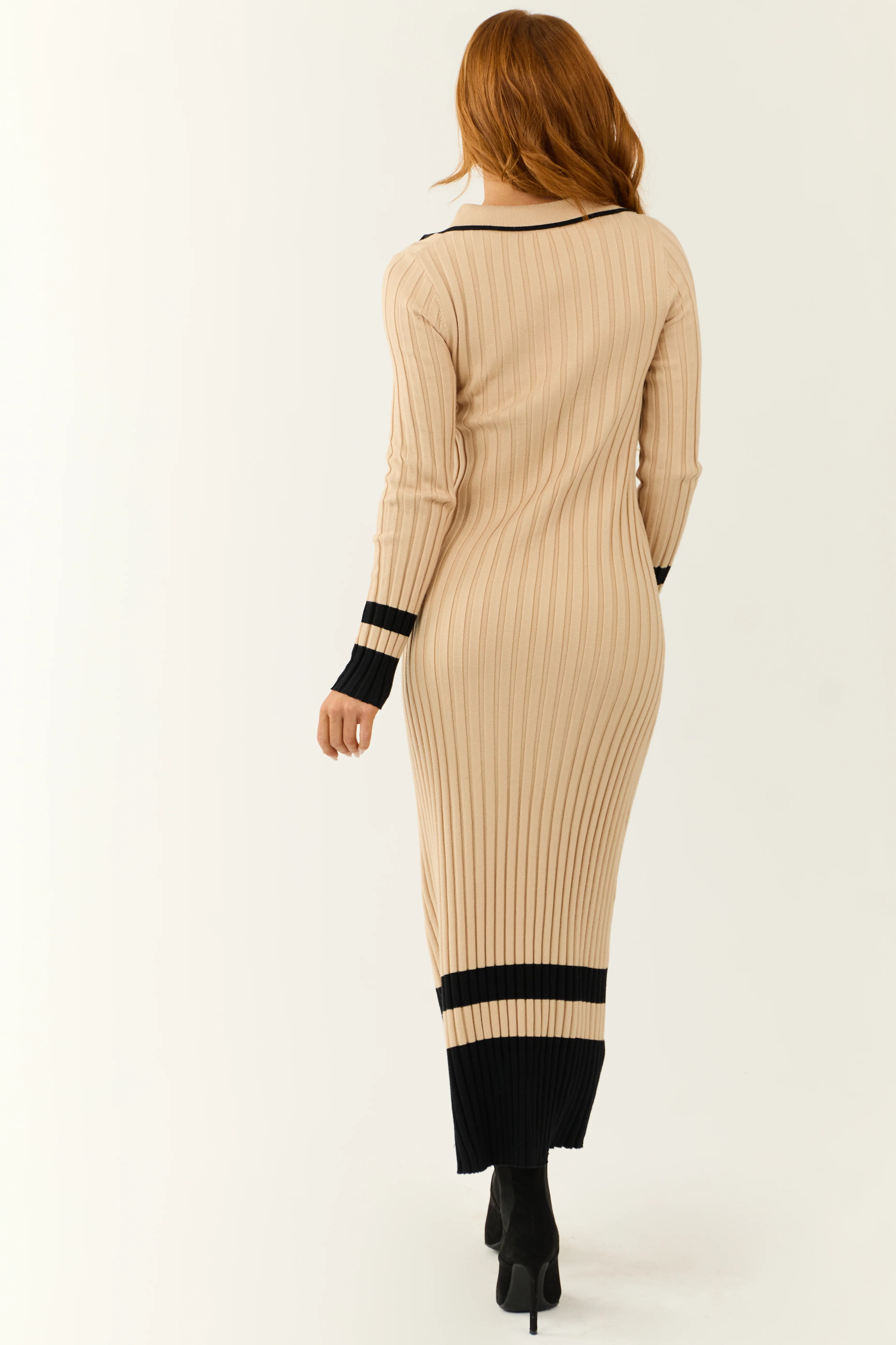 Beige Colorblock Stripe Maxi Sweater Dress - Image 5