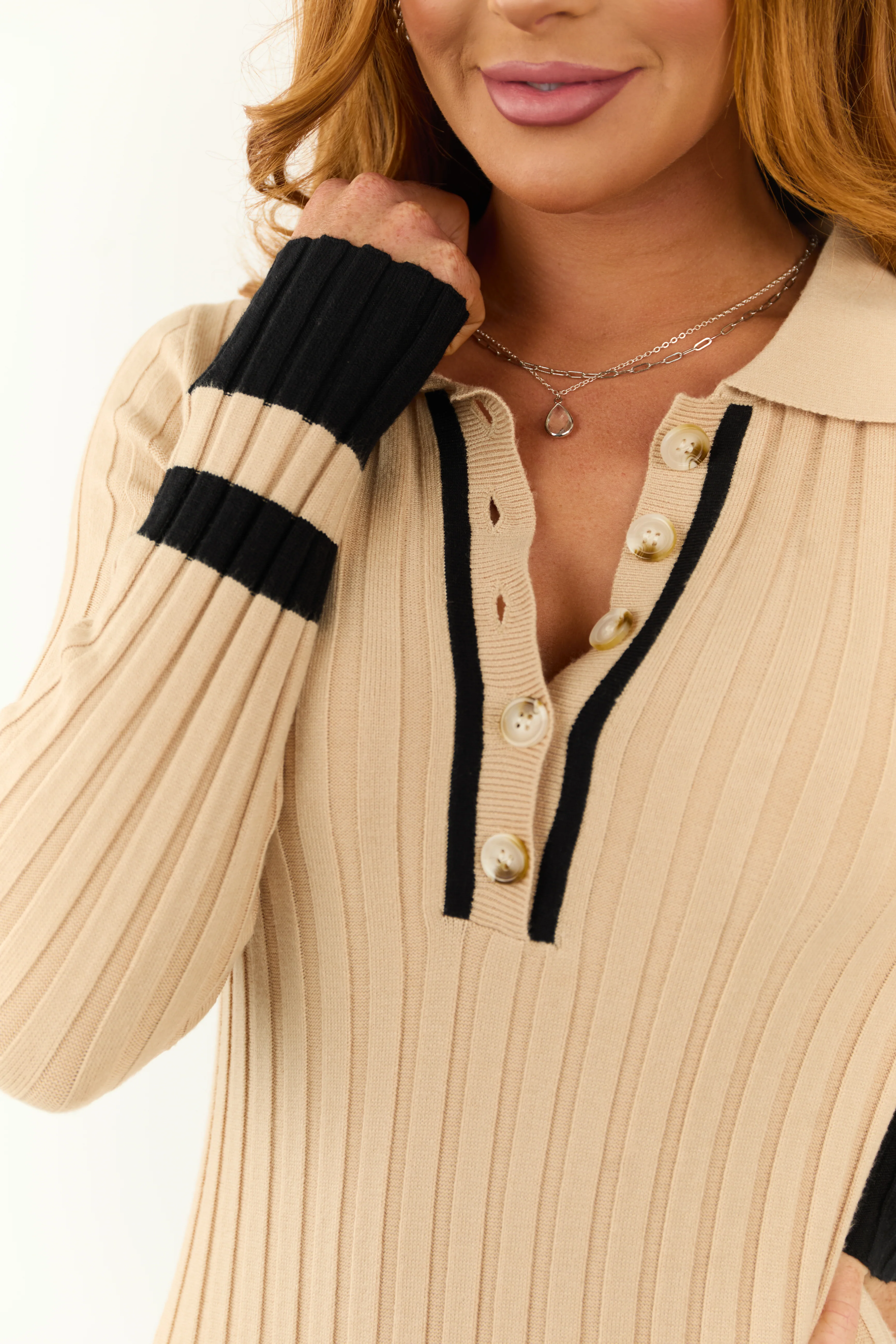 Beige Colorblock Stripe Maxi Sweater Dress - Image 6