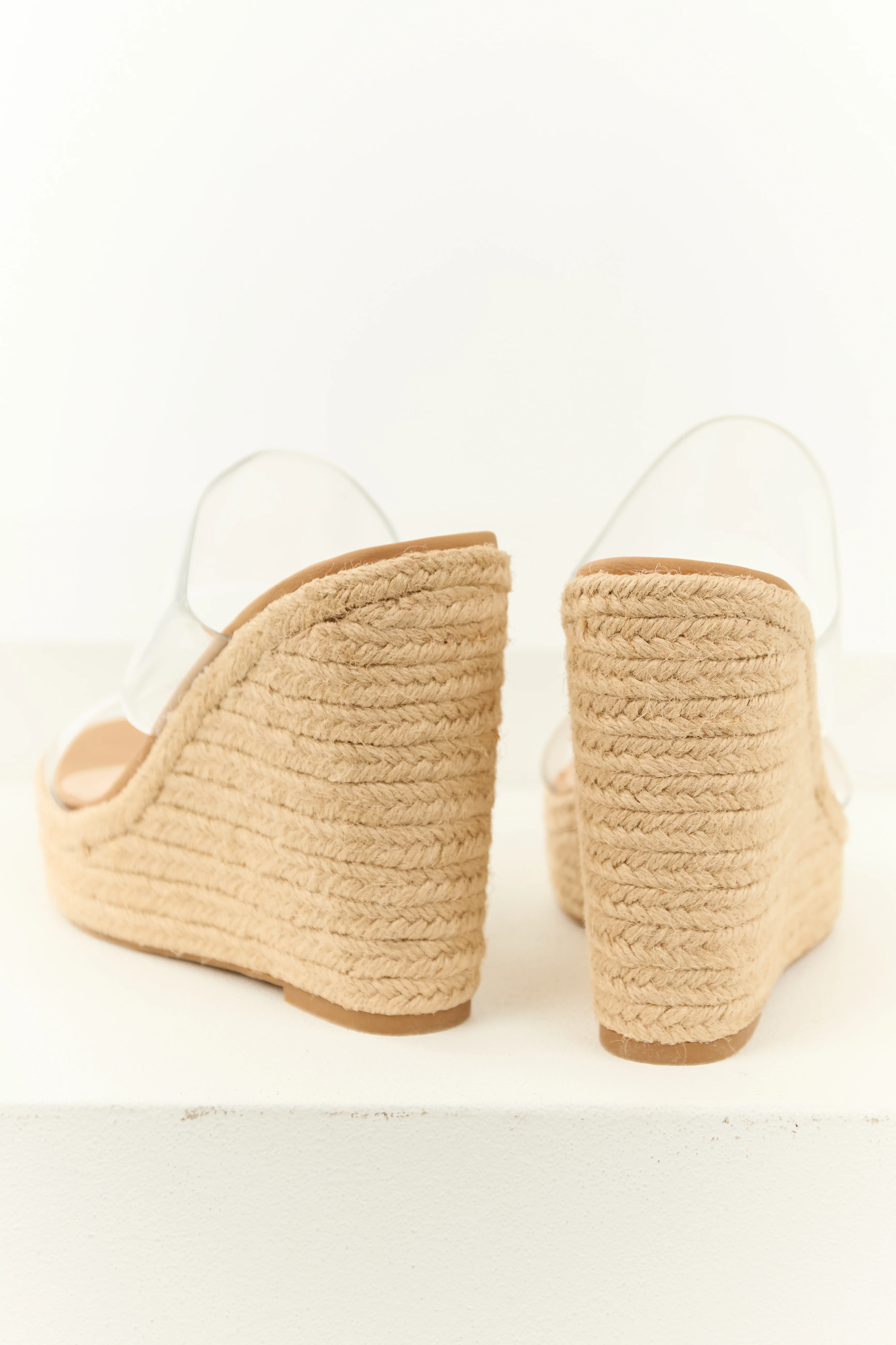 Beige Espadrille Clear Strapped Wedge Heels - Image 3