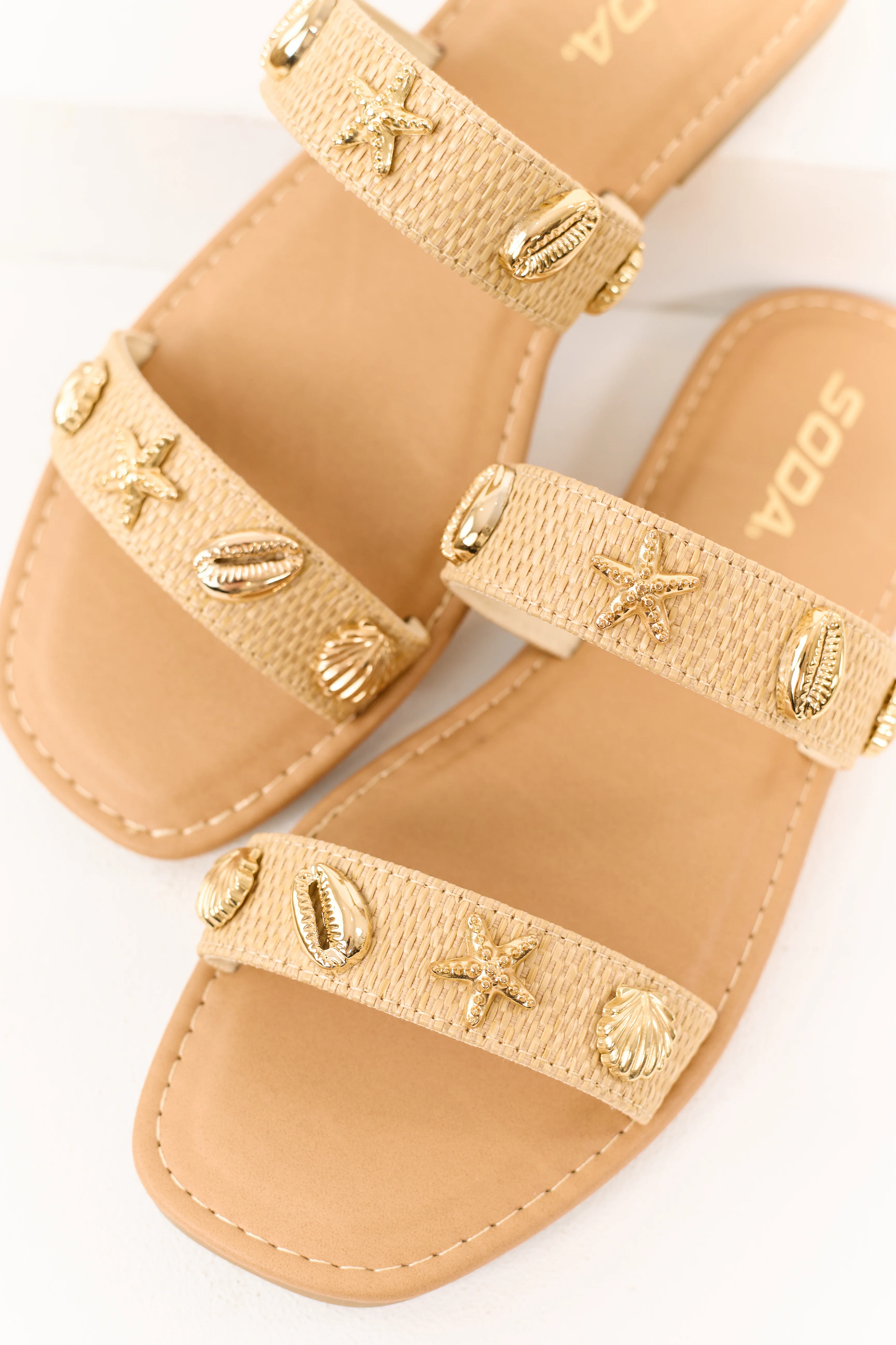 Beige Raffia Beach Charms Slip On Sandals - Image 2