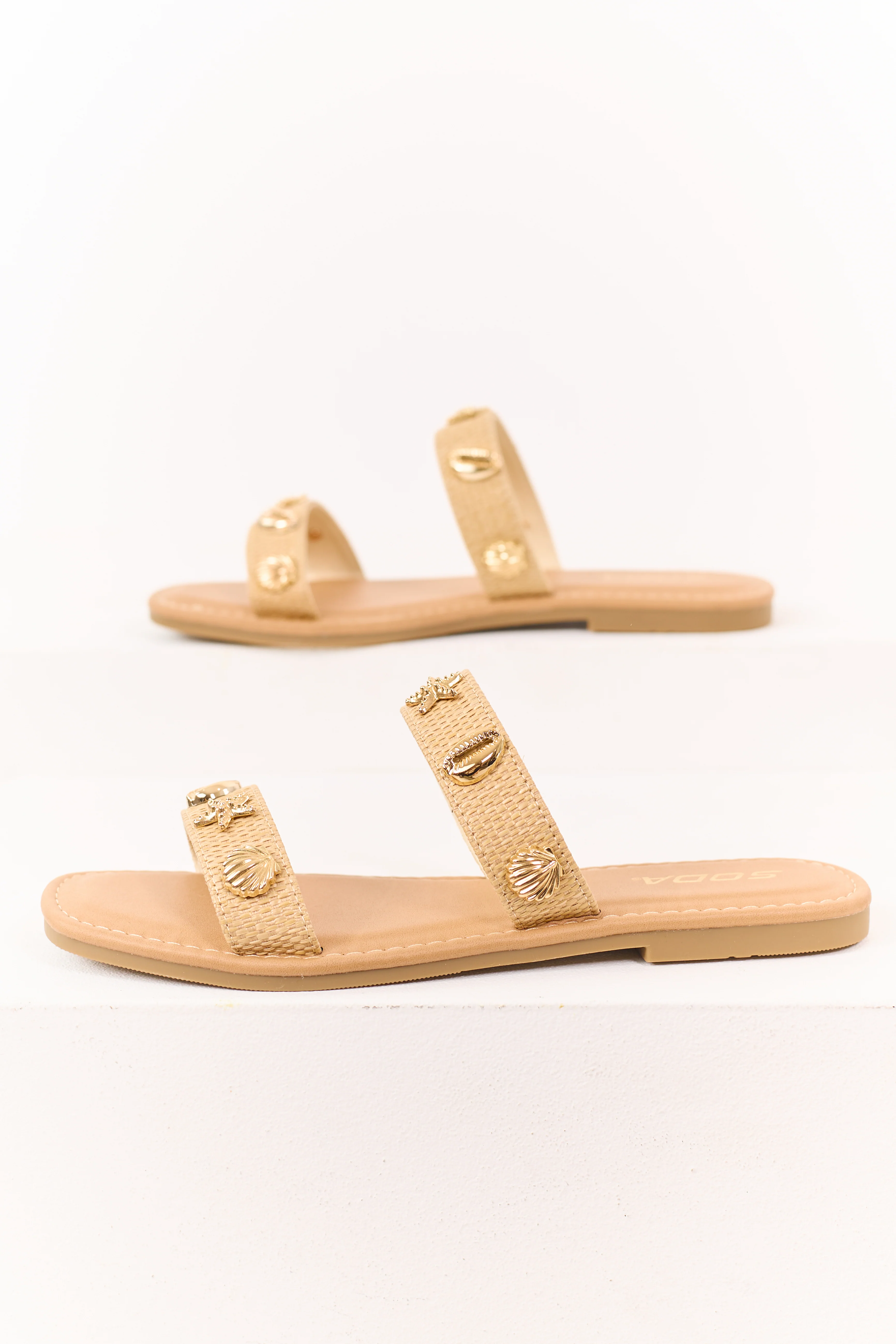 Beige Raffia Beach Charms Slip On Sandals - Image 3