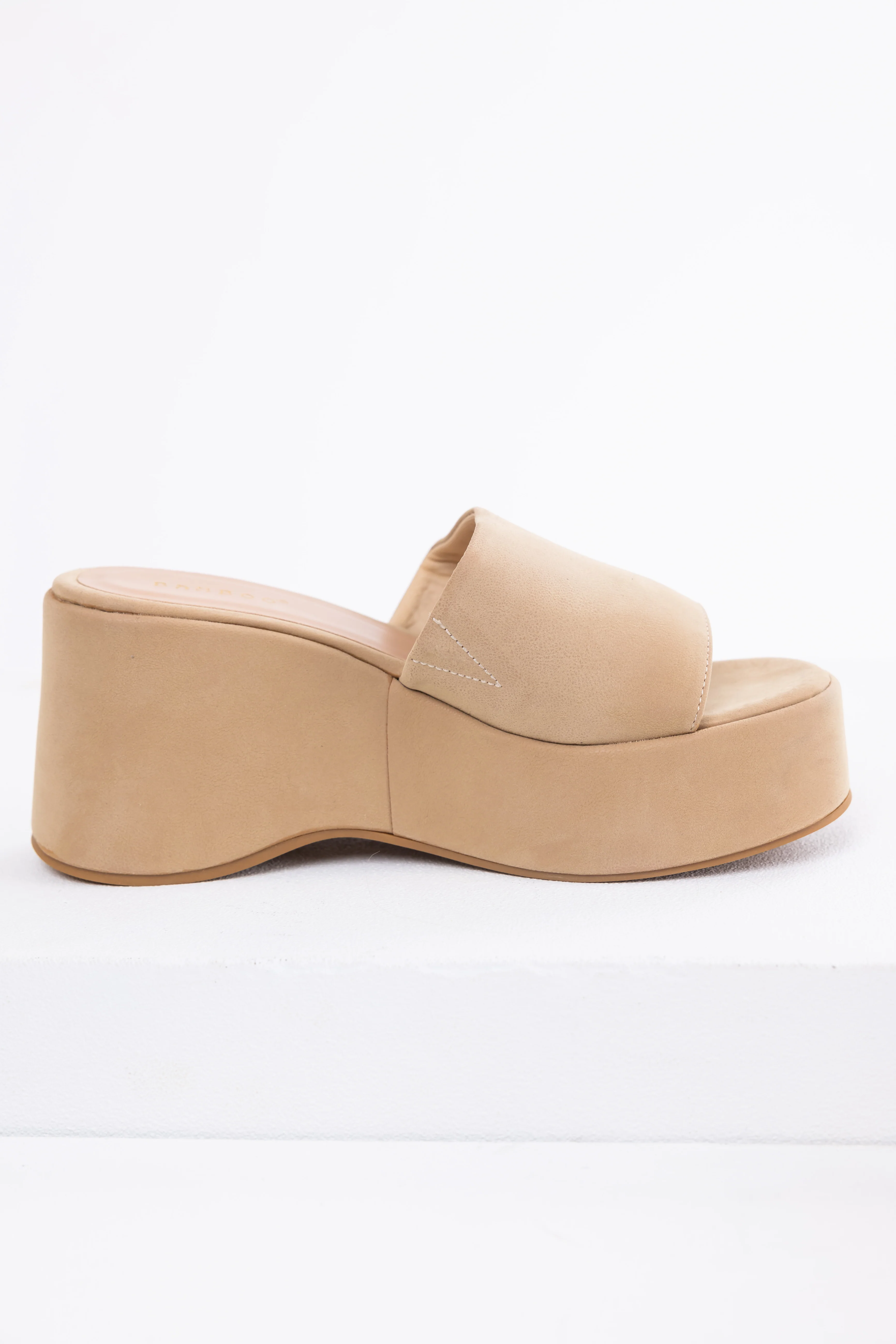 Beige Soft Suede Platform Wedge Sandals - Image 5