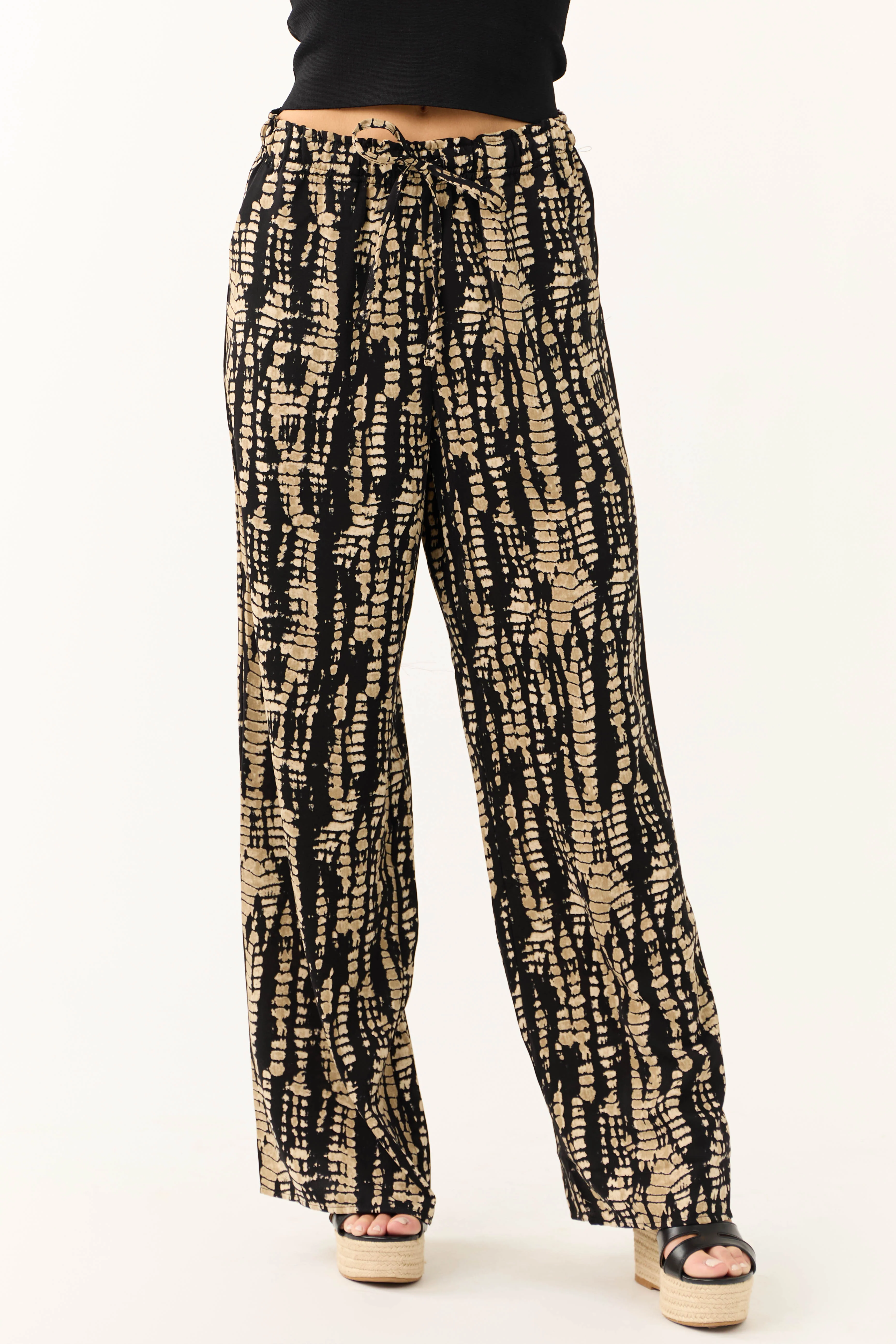 Black Abstract Print Drawstring Pants - Image 2