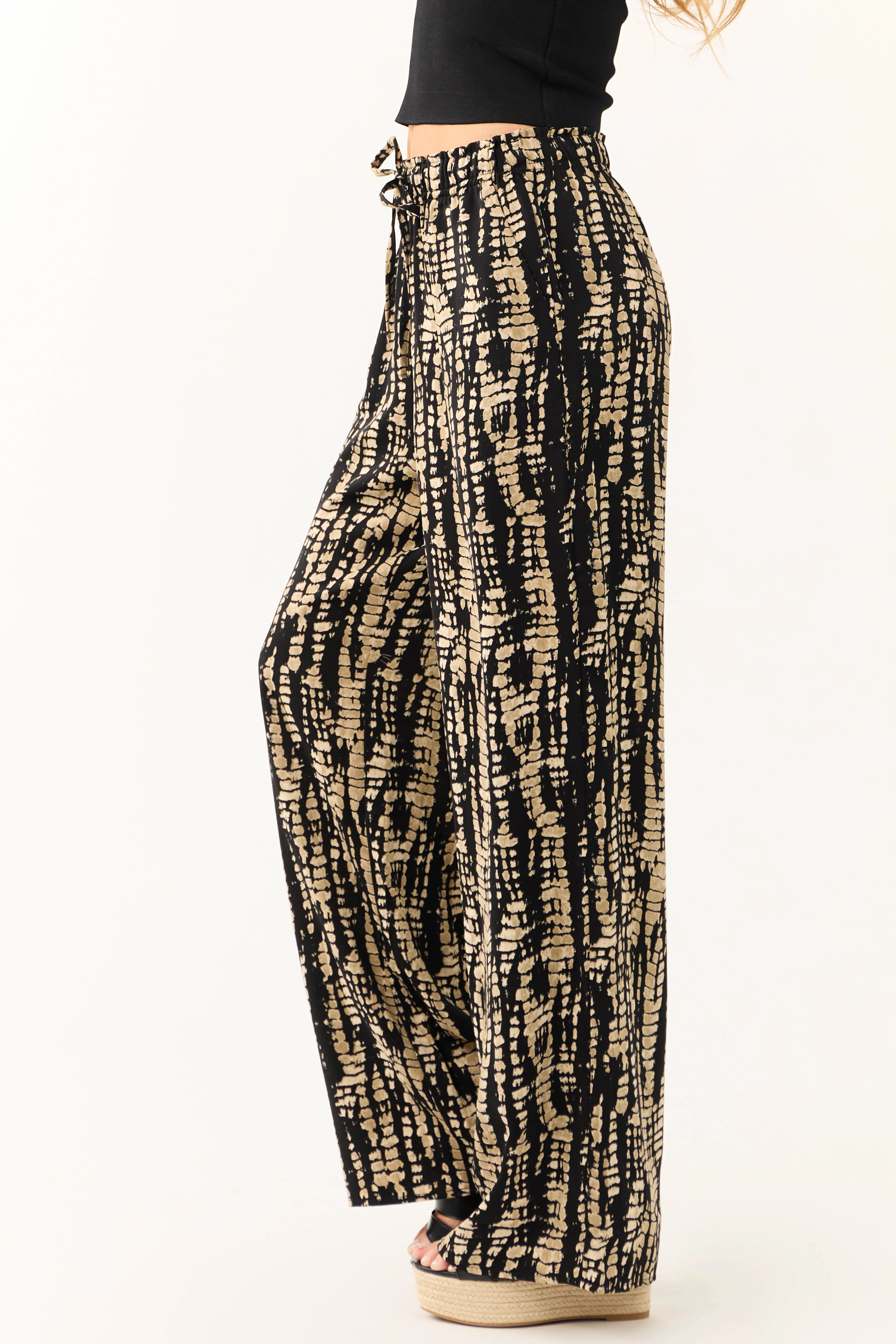 Black Abstract Print Drawstring Pants - Image 3