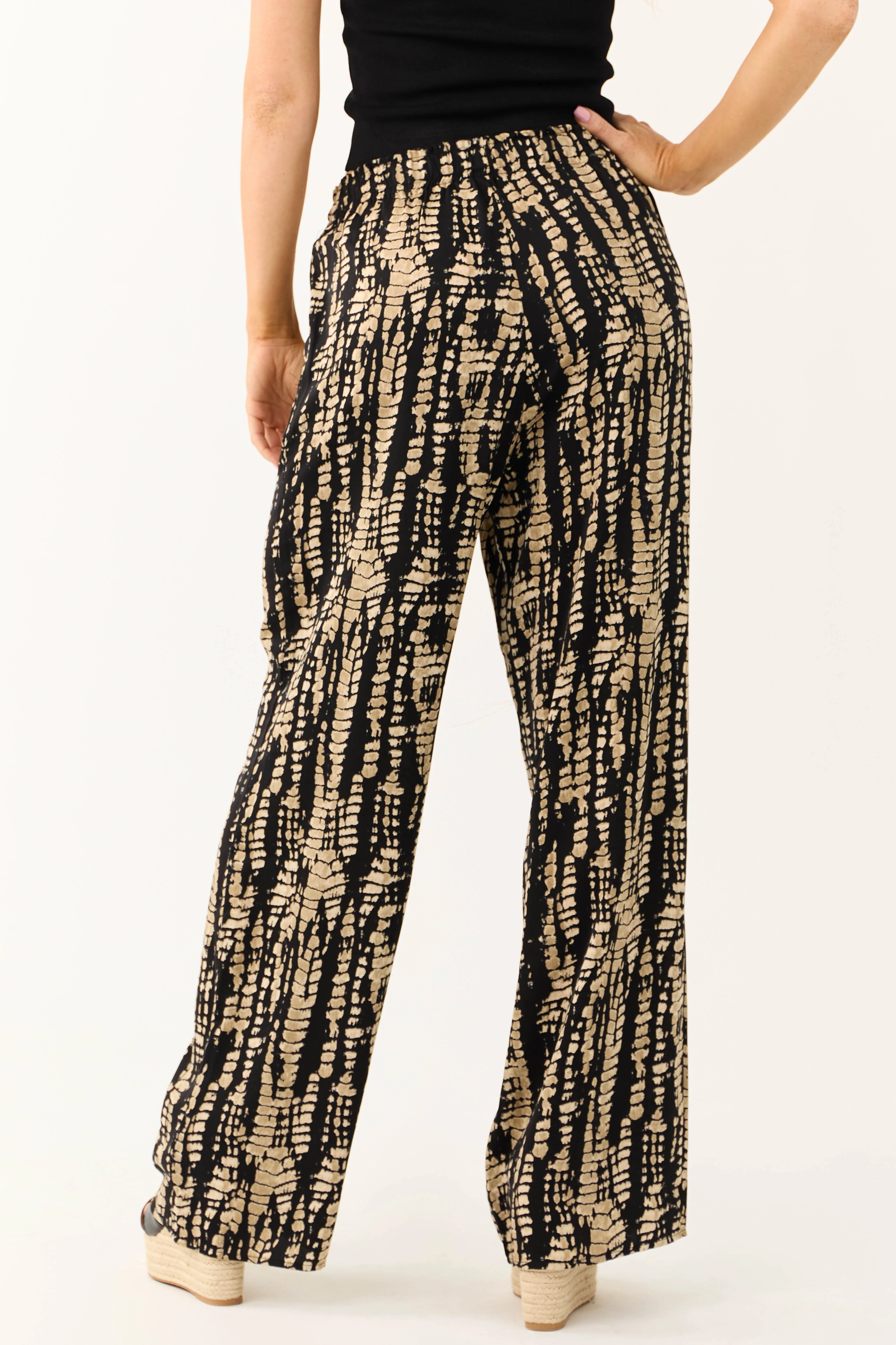 Black Abstract Print Drawstring Pants - Image 4