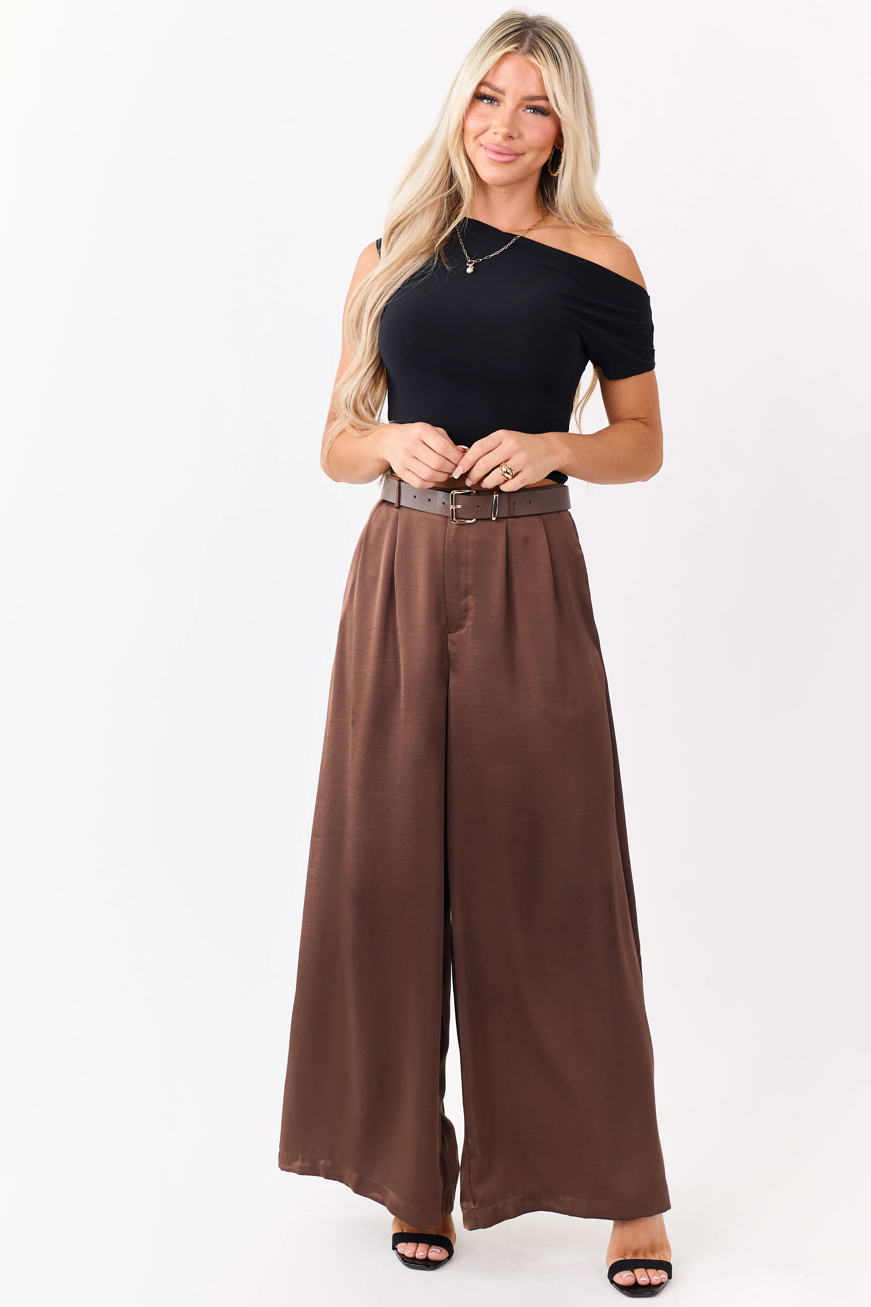 Black Asymmetrical Ruched One Shoulder Top - Image 3