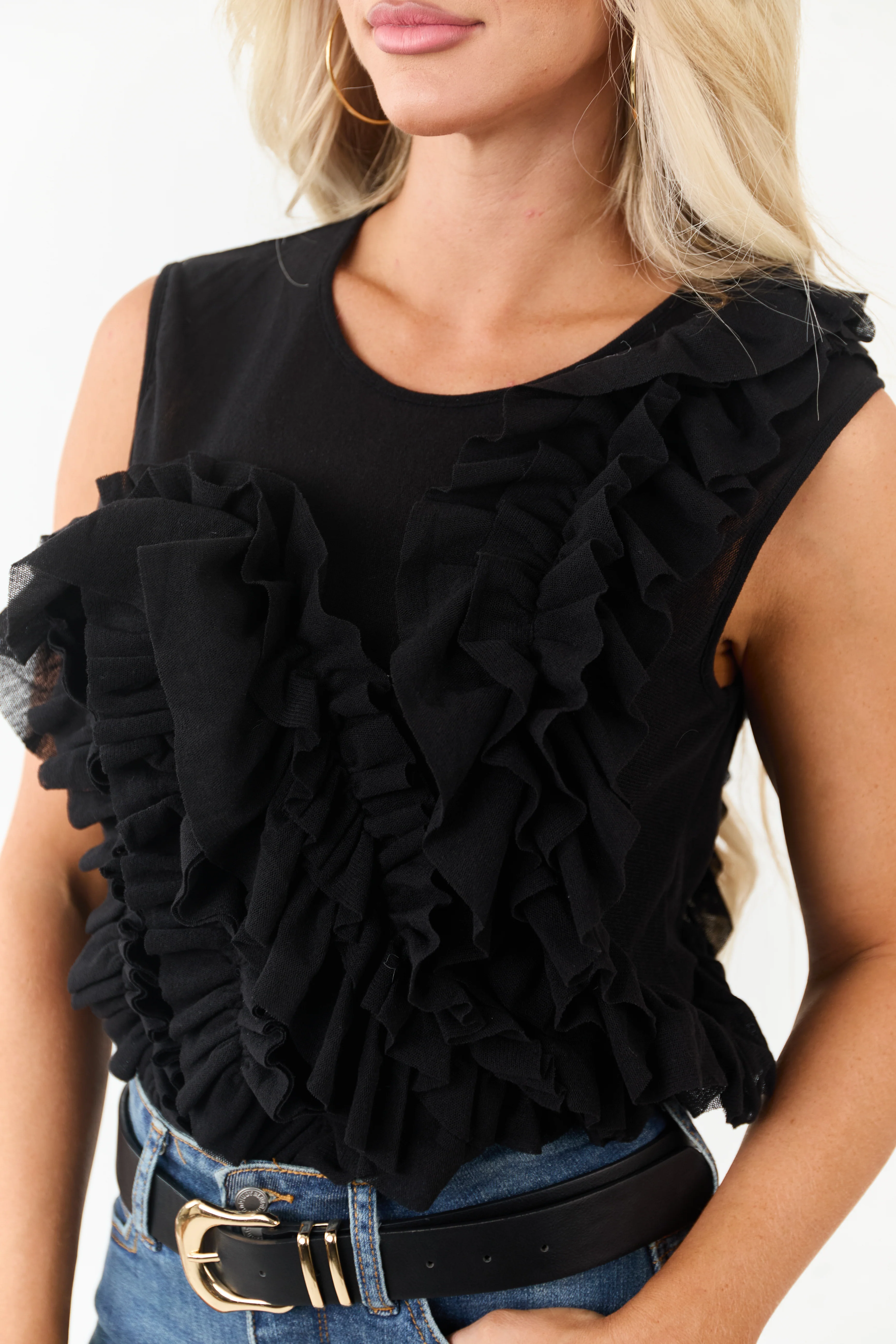 Black Asymmetrical Ruffled Tank Top - Image 2