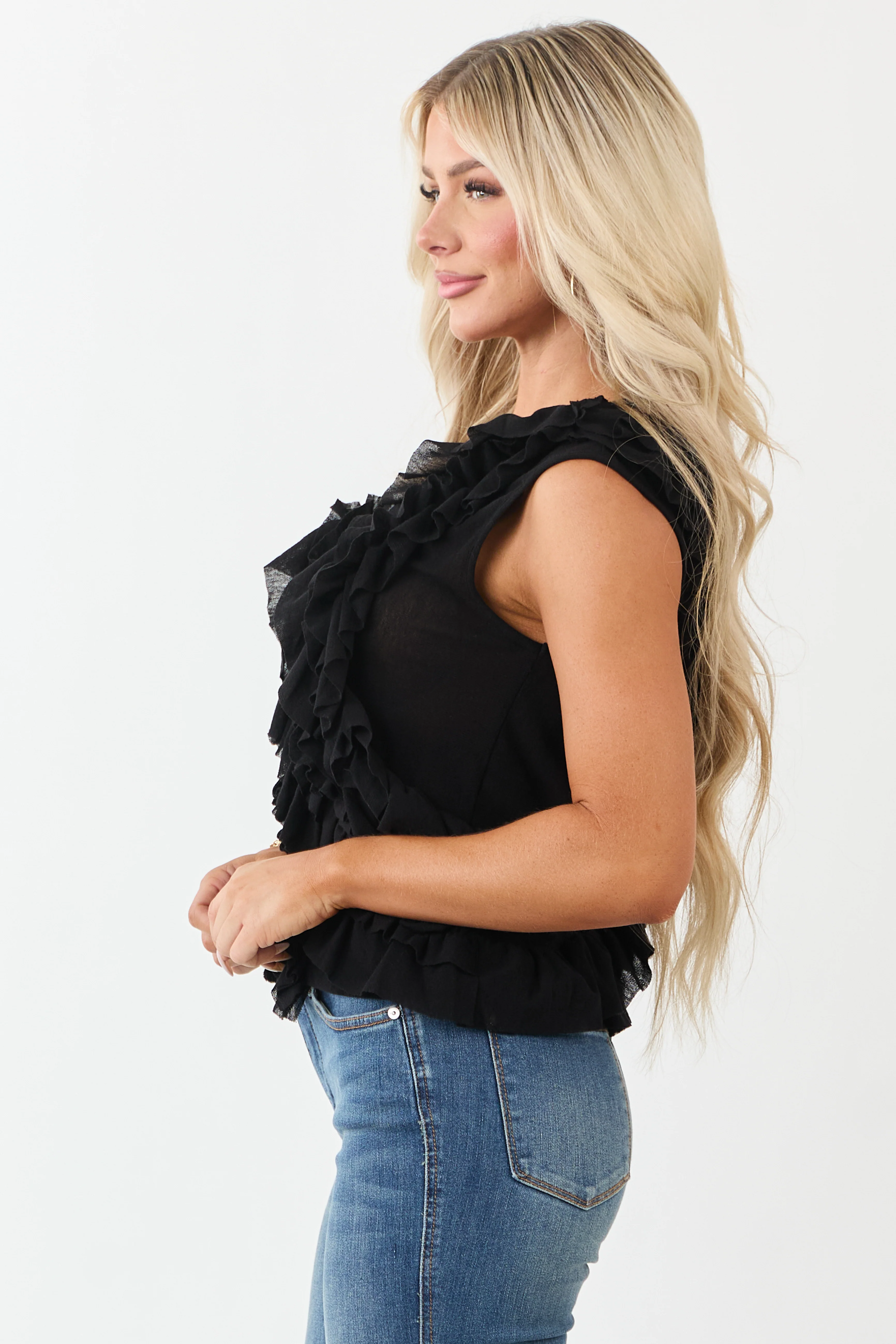 Black Asymmetrical Ruffled Tank Top - Image 4