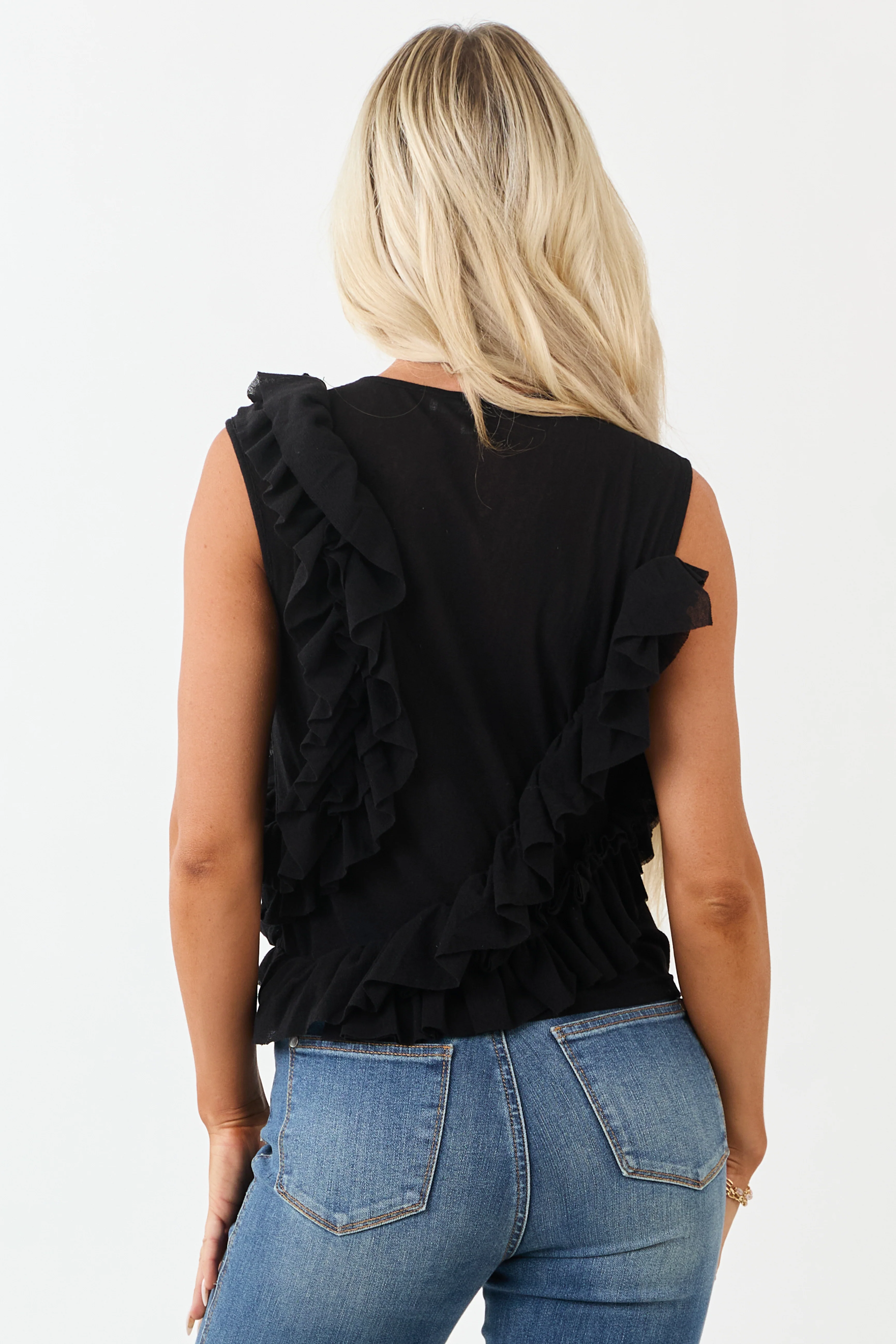 Black Asymmetrical Ruffled Tank Top - Image 5