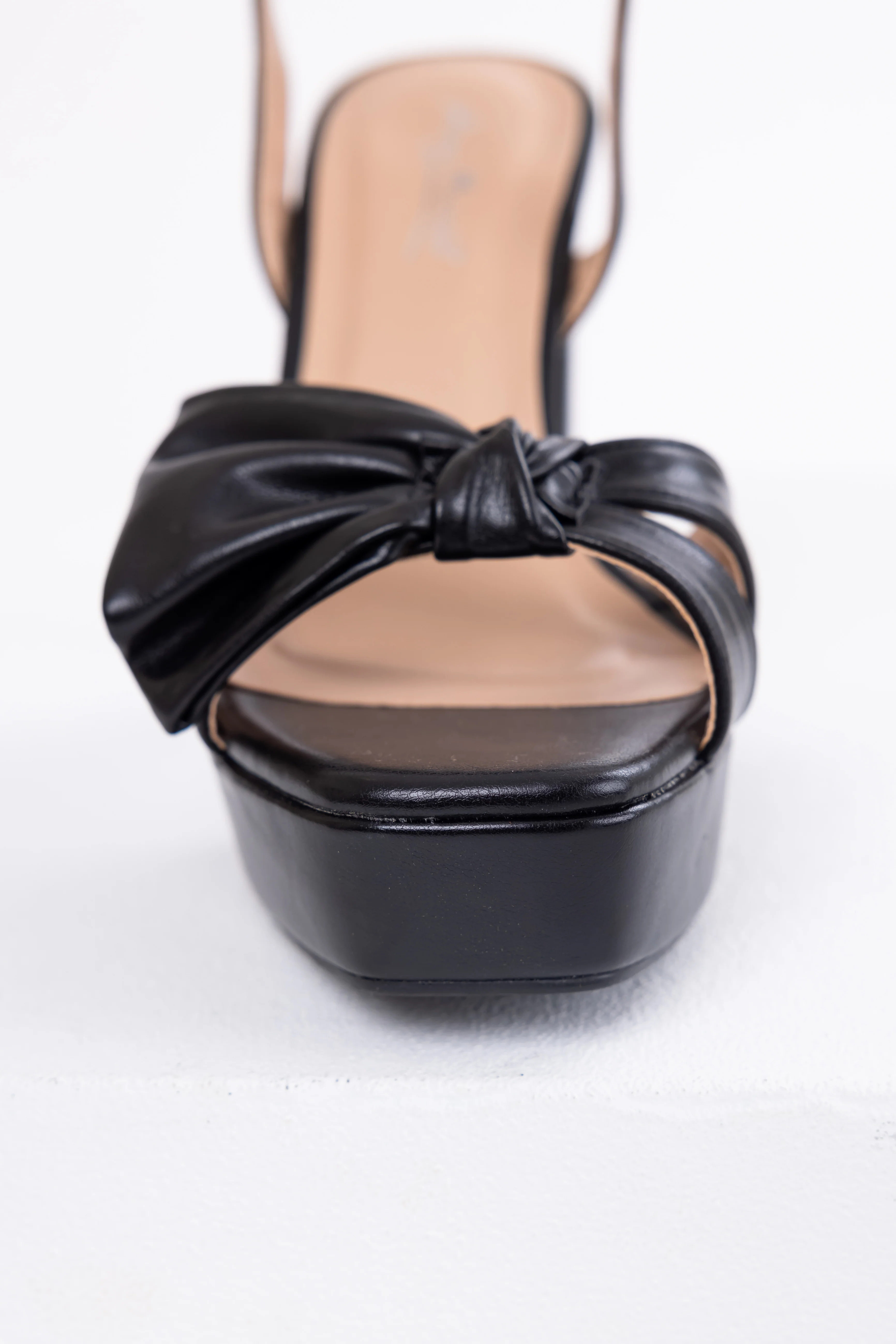 Black Bow Detail Ankle Strap Platform Heels - Image 5