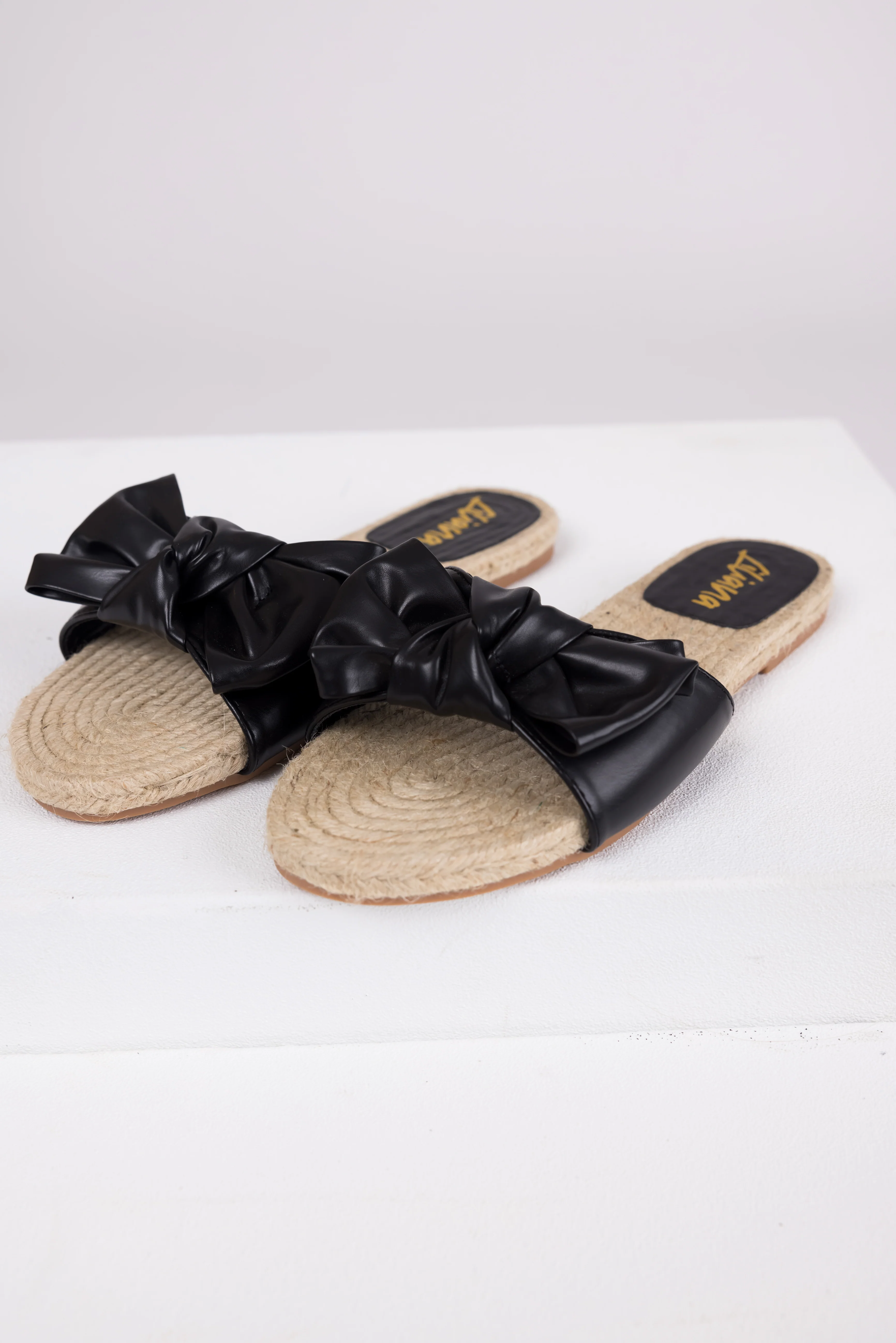 Black Bow Strap Flat Espadrille Sandals - Image 2