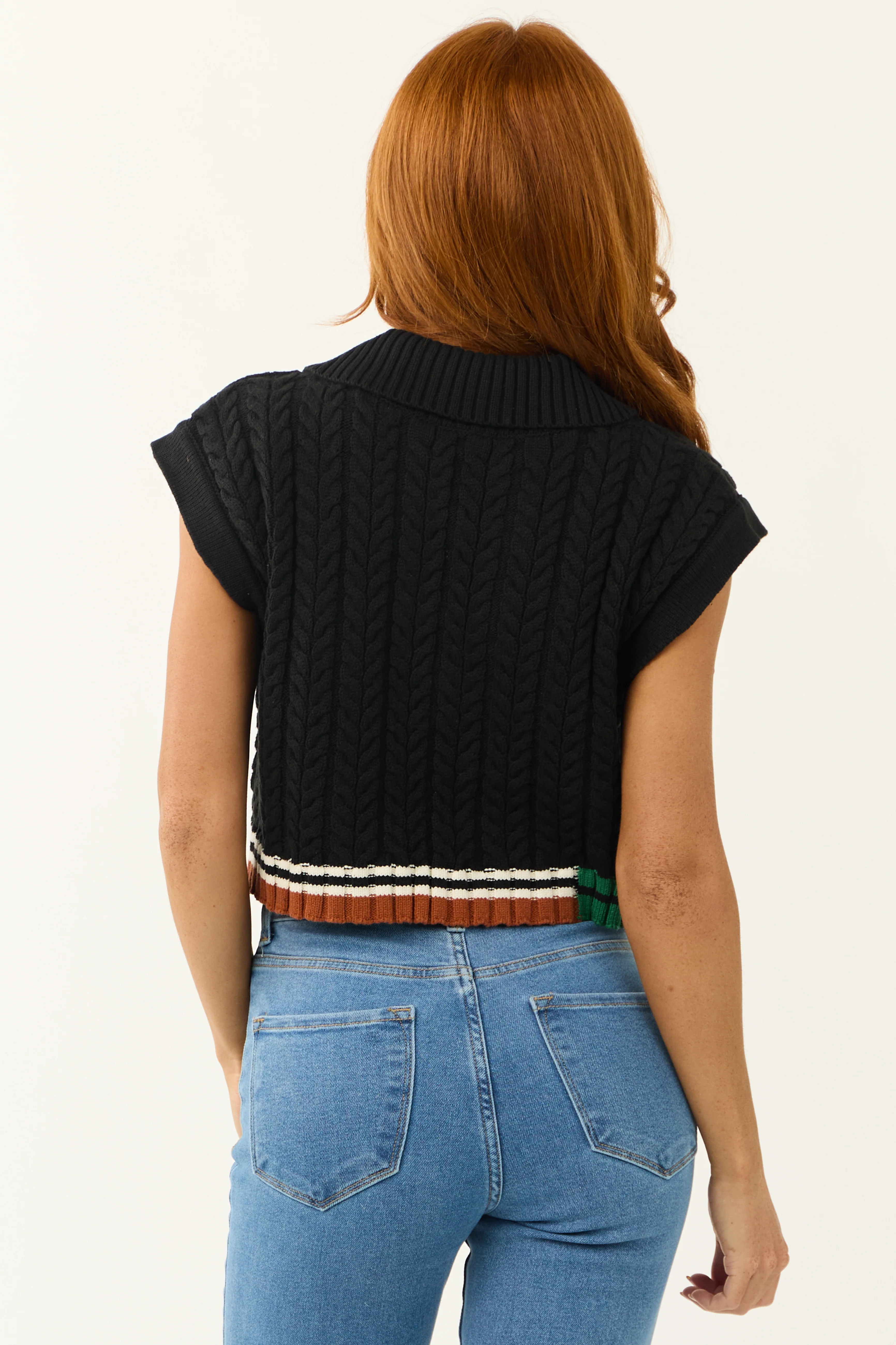 Black Contrast Hem Cropped Sweater Top - Image 5