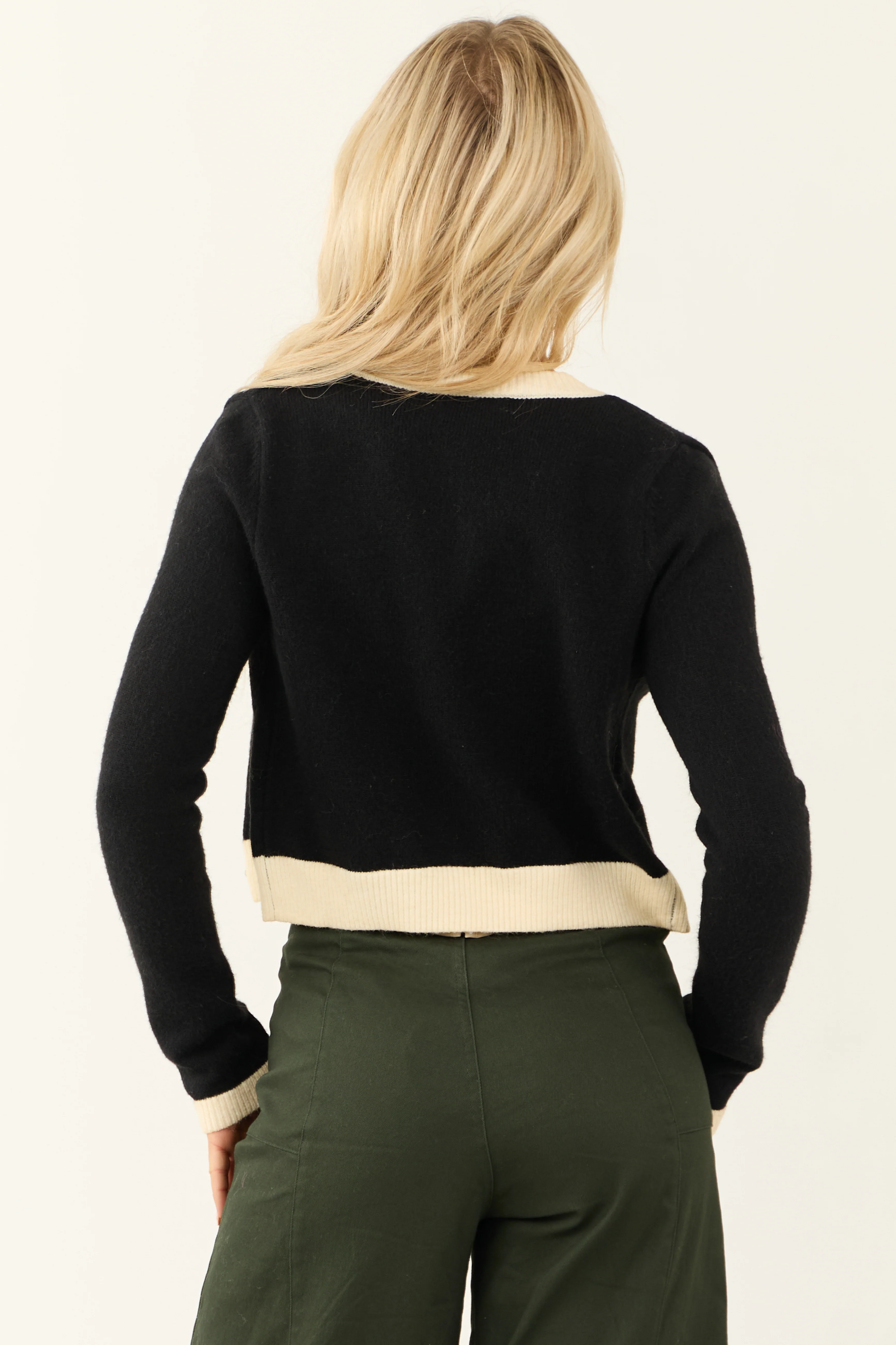 Black and Cream Button Down Long Sleeve Cardigan - Image 7