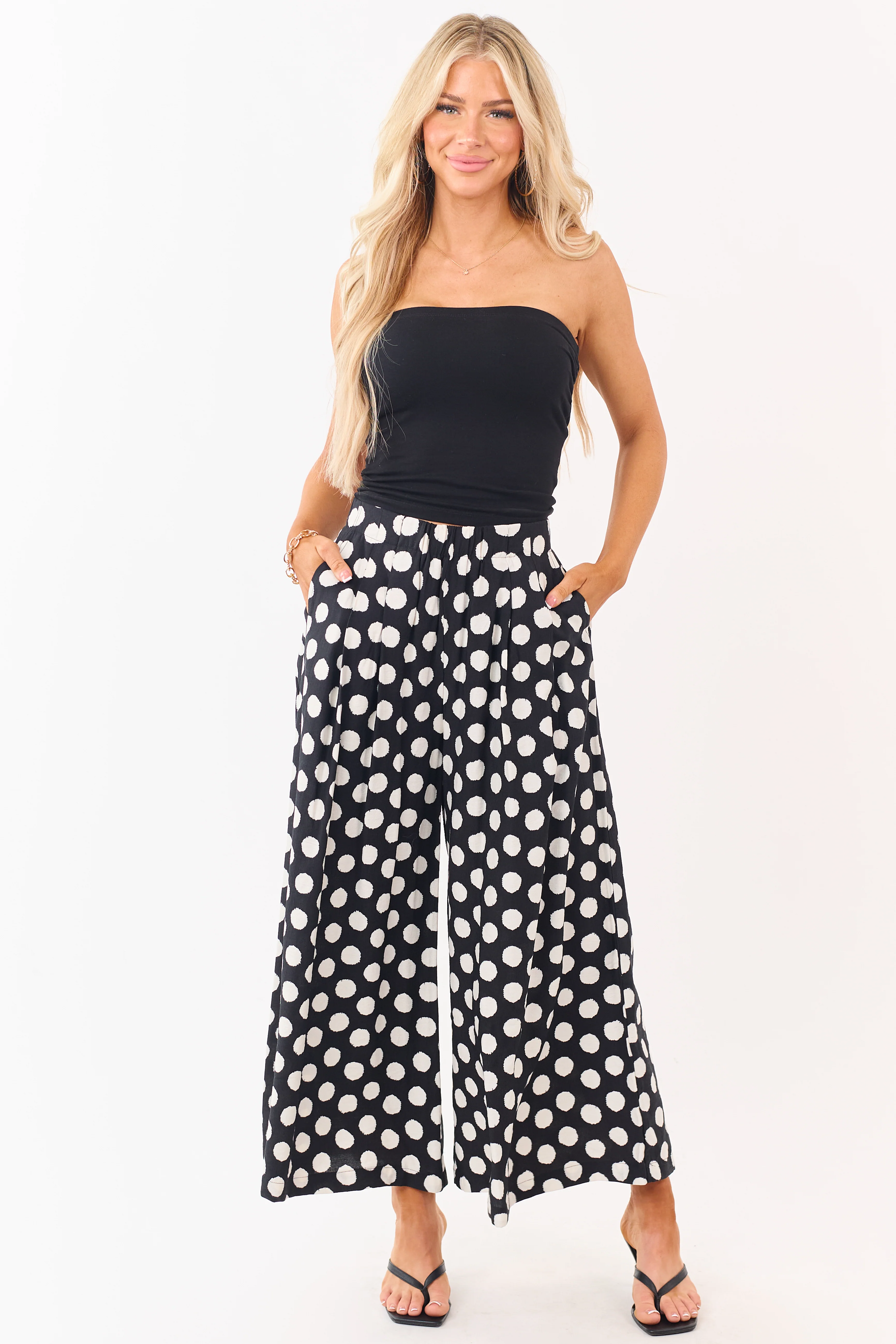 Black and Cream Polka Dot Wide Leg Pants