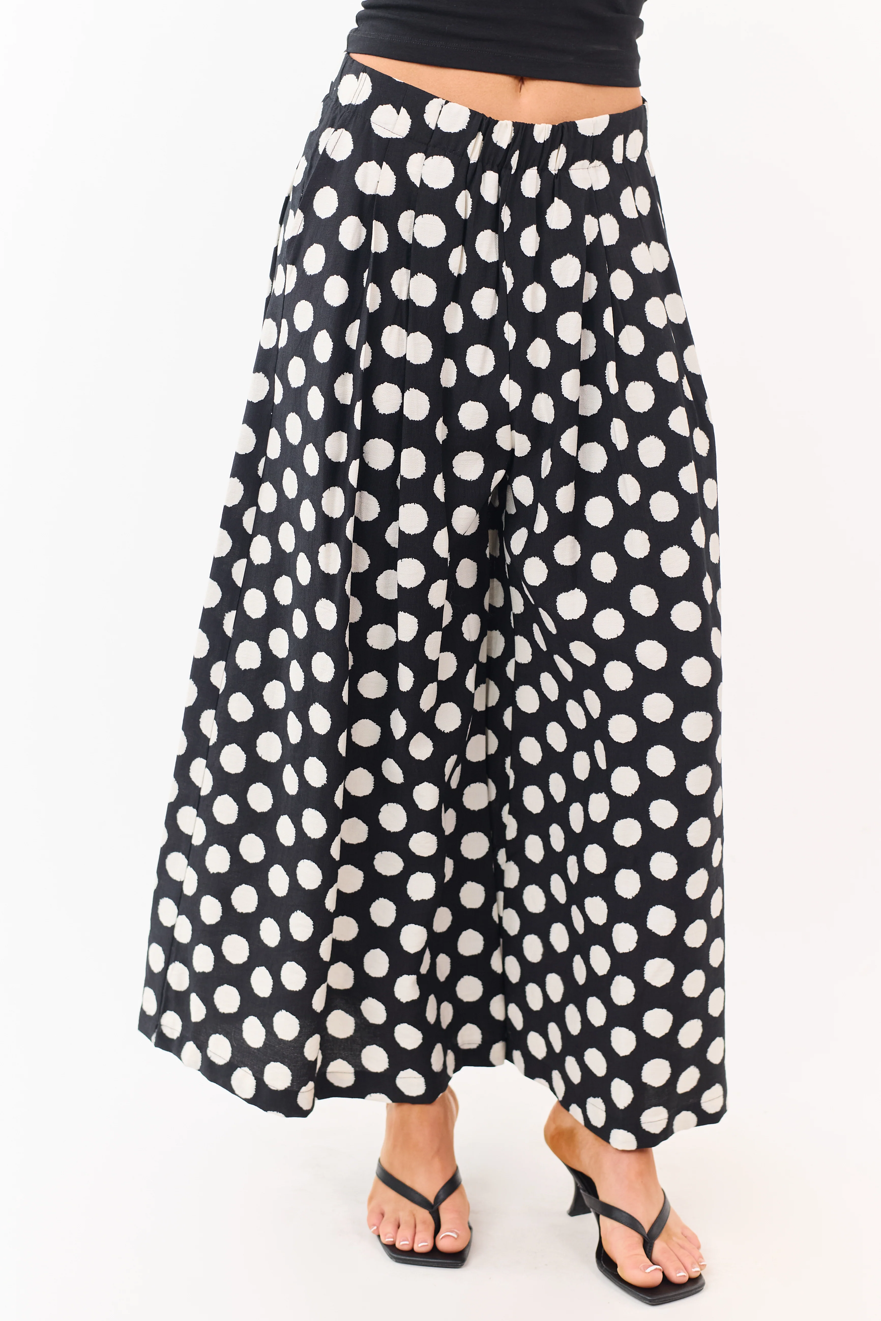 Black and Cream Polka Dot Wide Leg Pants - Image 2