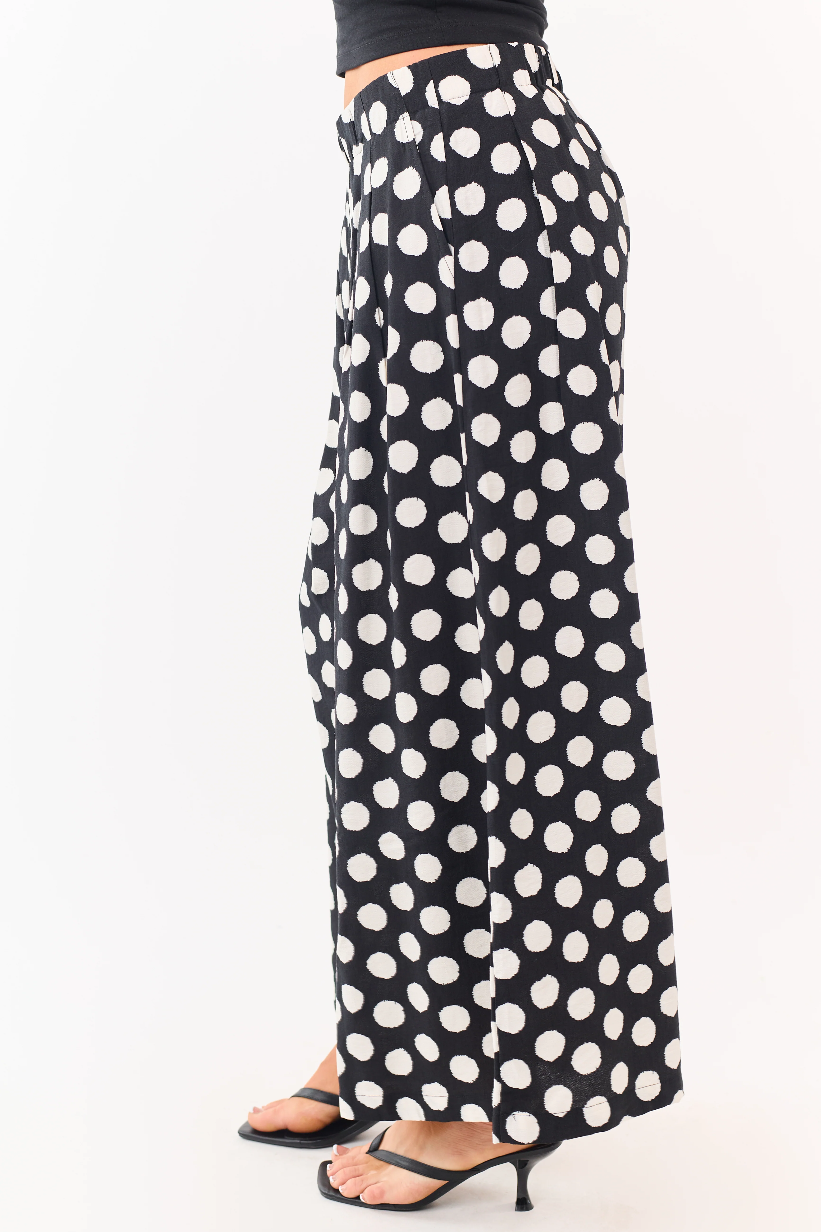 Black and Cream Polka Dot Wide Leg Pants - Image 3