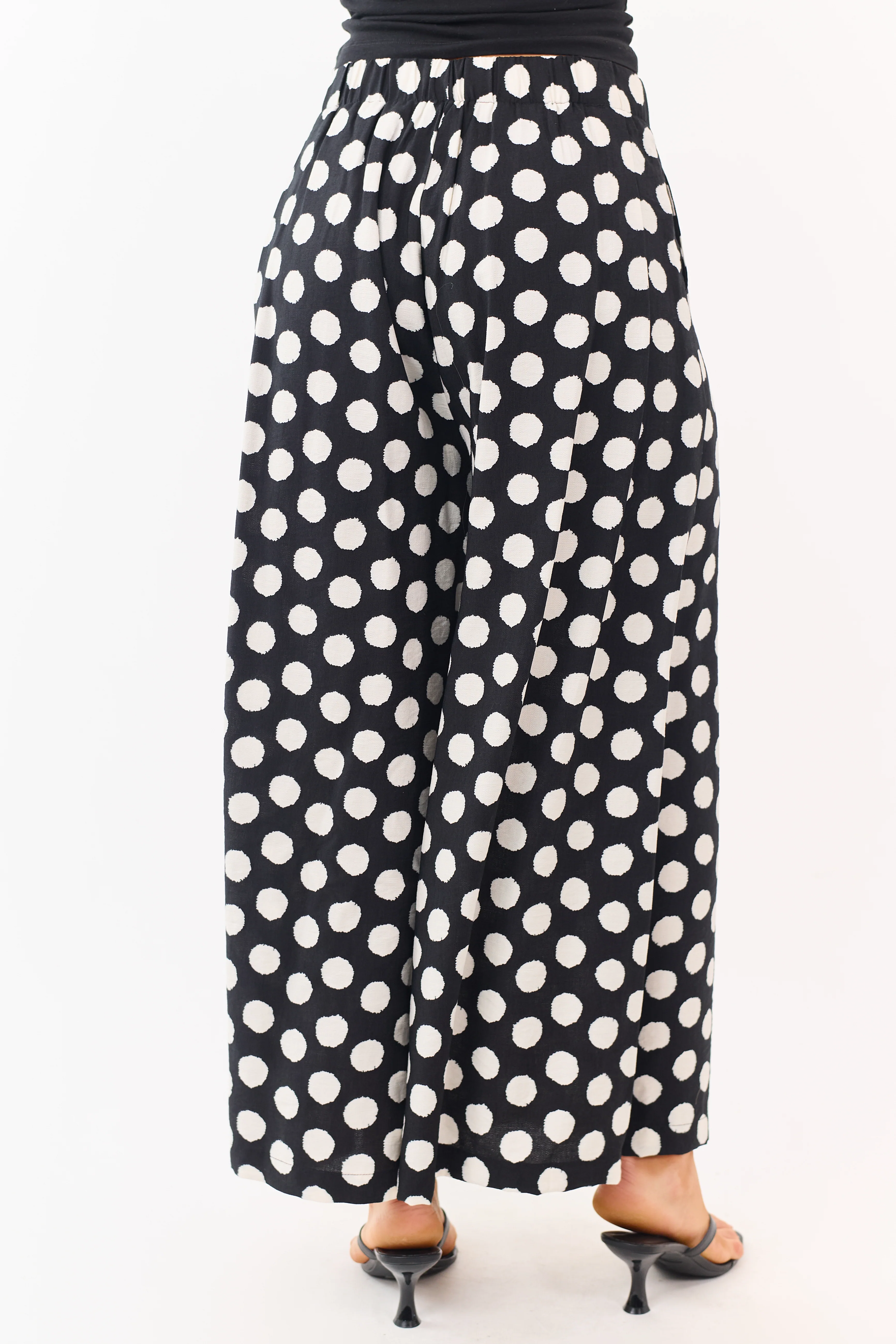 Black and Cream Polka Dot Wide Leg Pants - Image 4