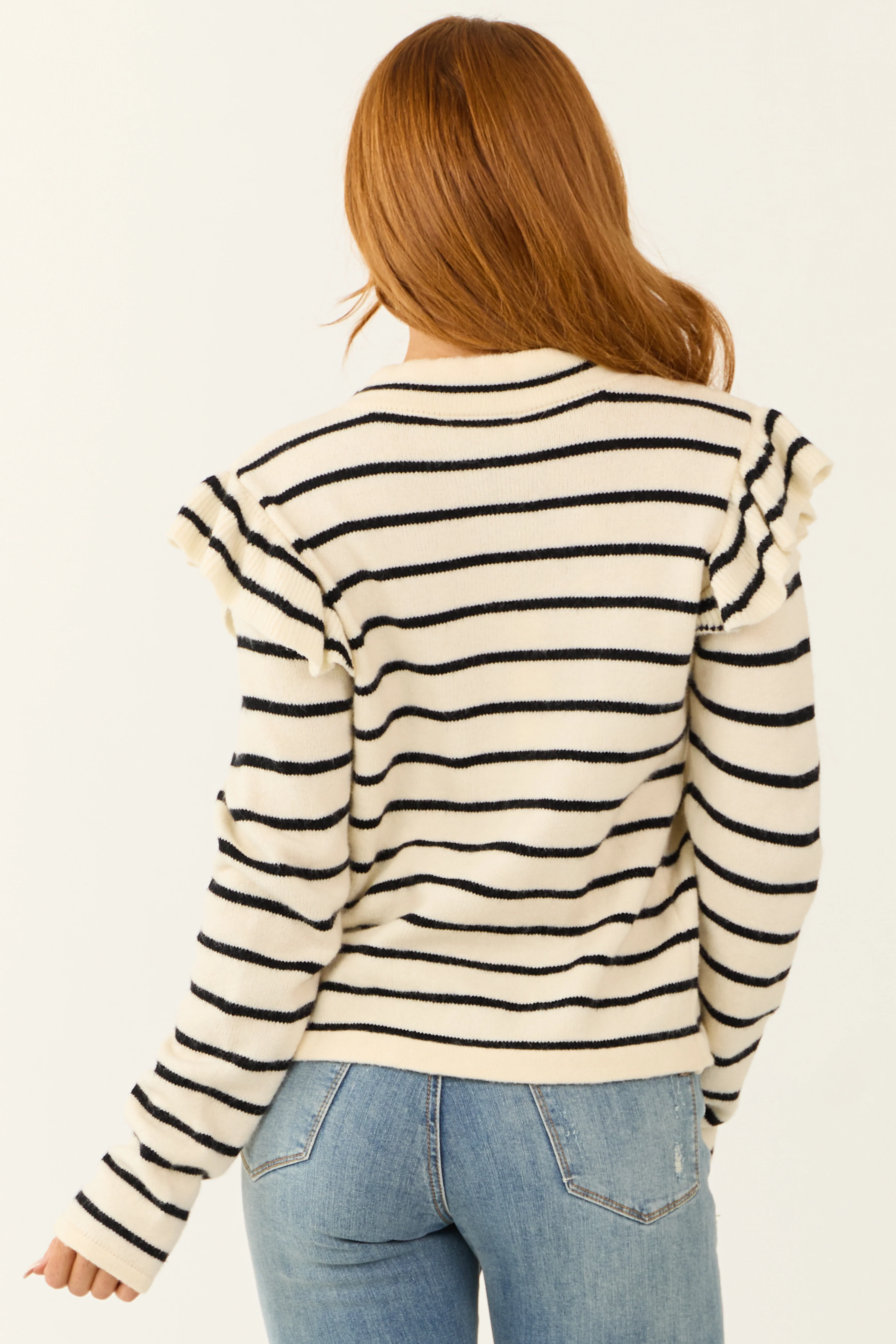 Black and Cream Striped Mock Neck Sweater - Image 5