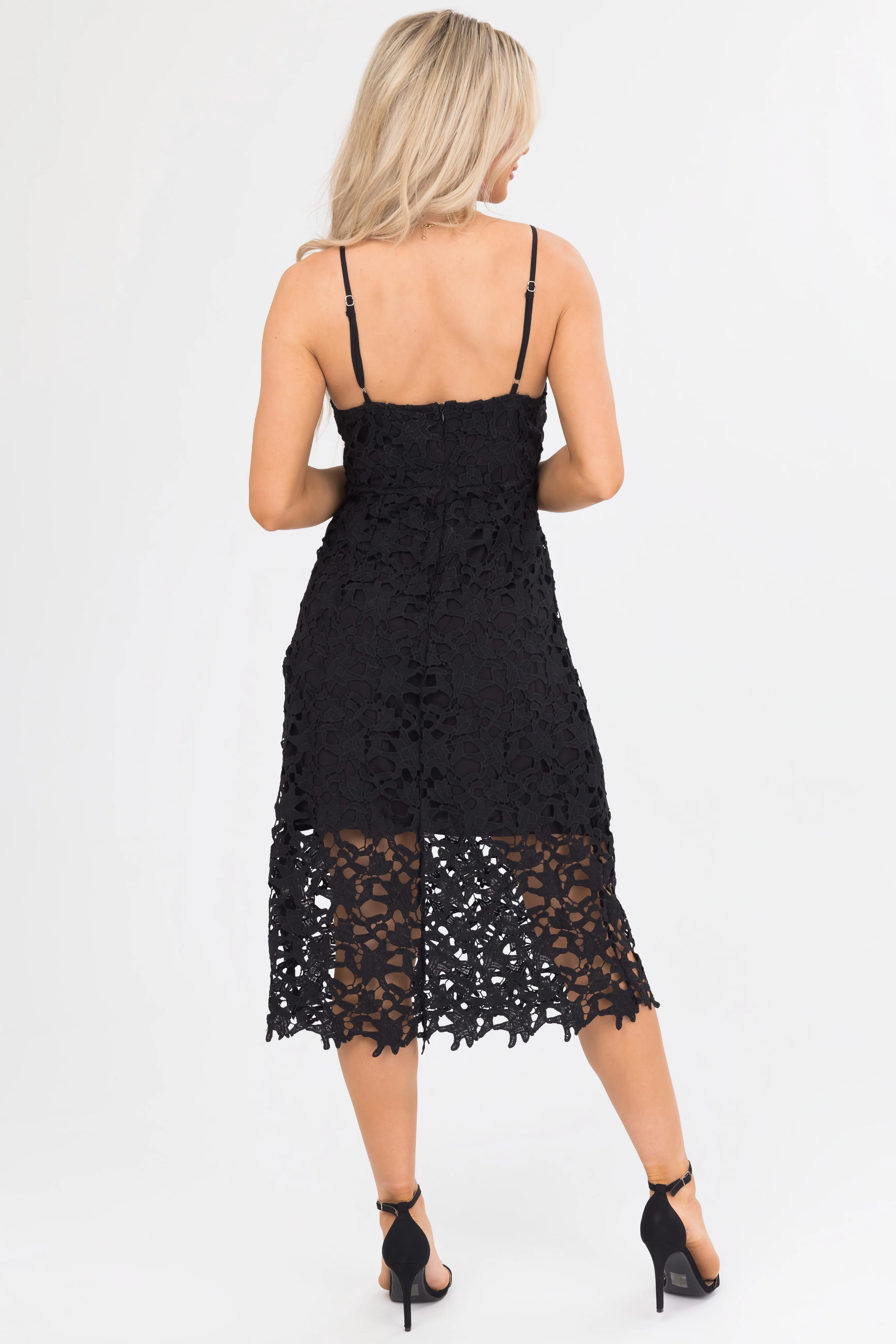 Black Crochet Lace Sleeveless Midi Dress - Image 5