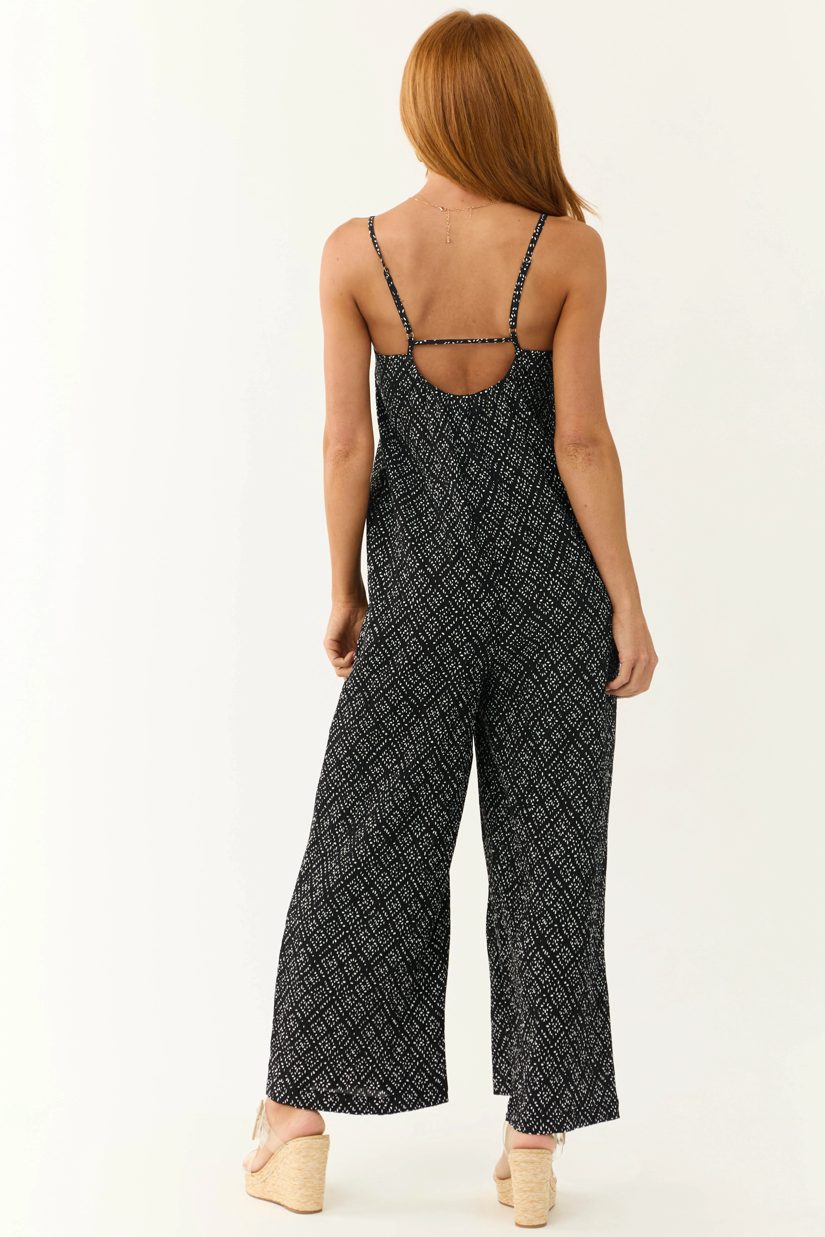 Black Dotted Wide Leg Open Back Jumpsuit - Image 7
