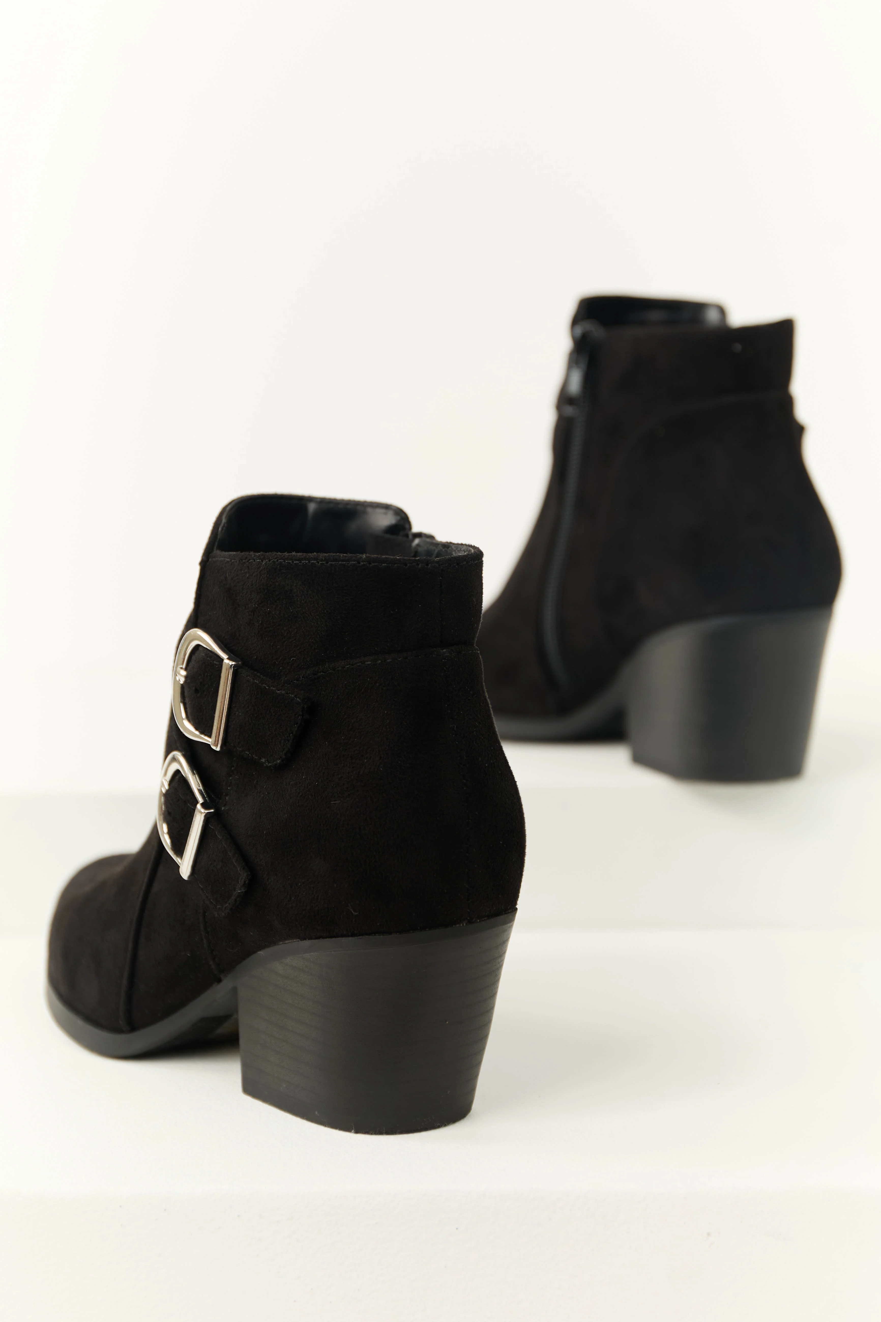 Black Double Buckle Strap Ankle Booties - Image 2