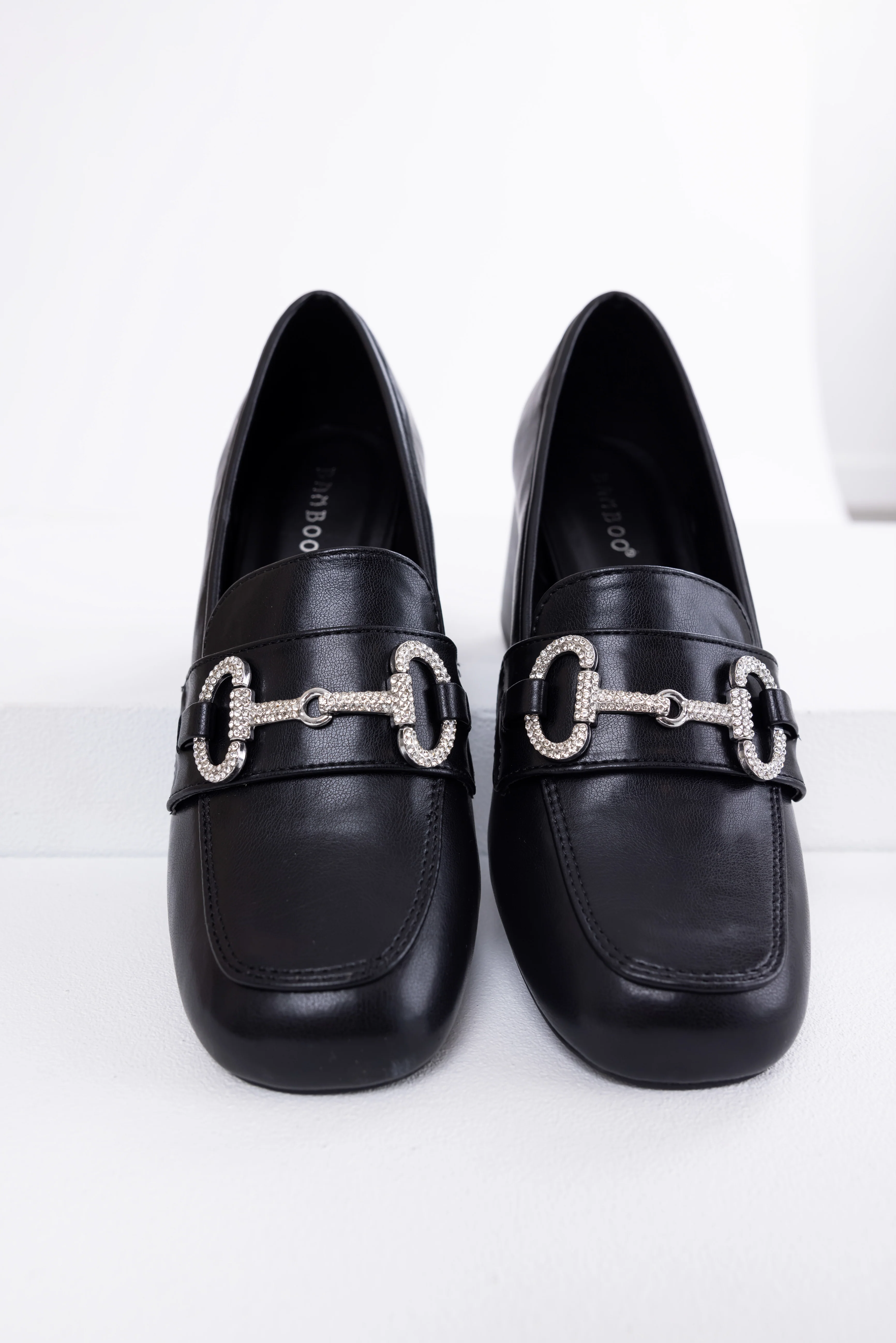 Black Faux Leather Block Heel Loafers - Image 3