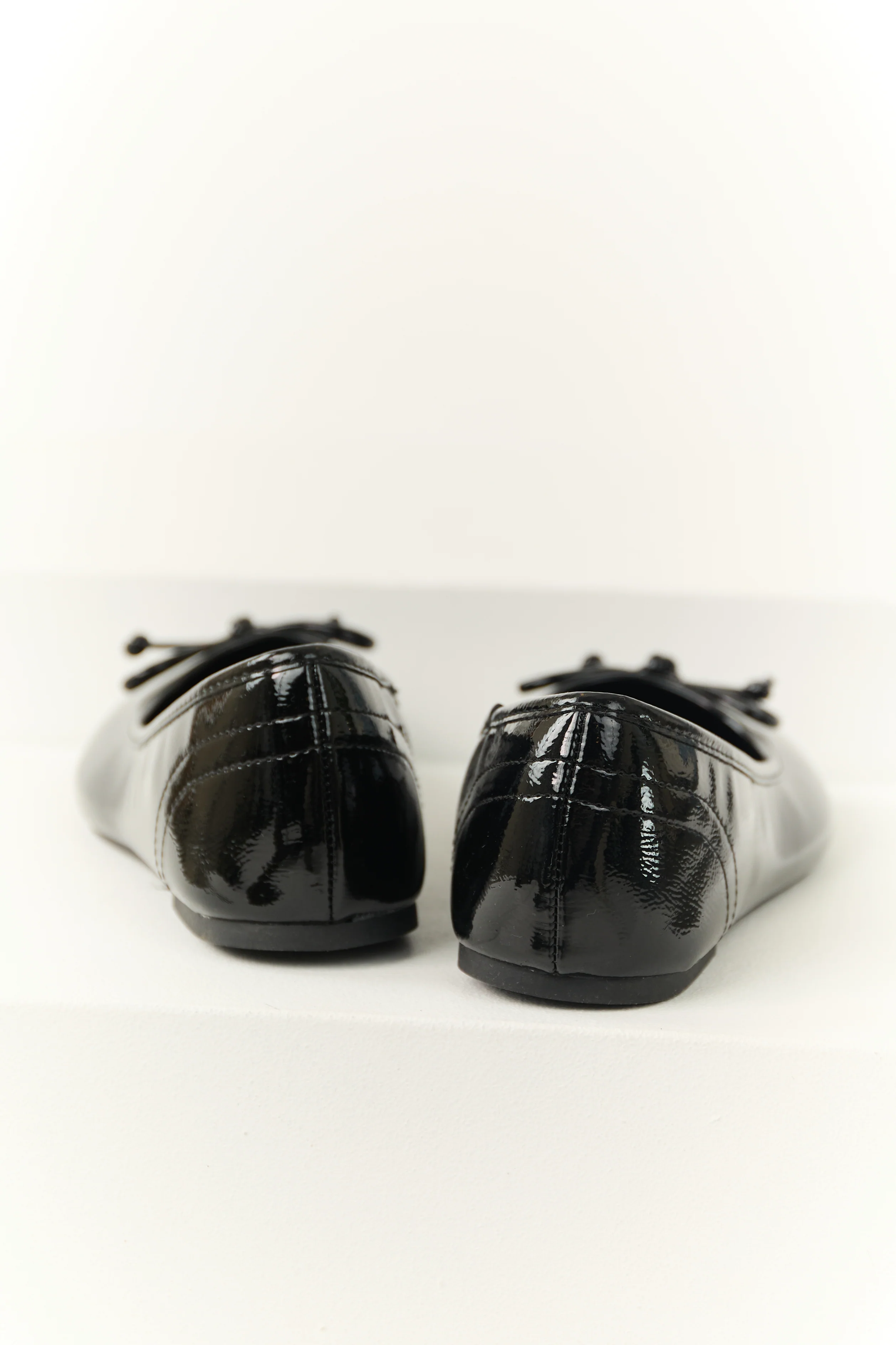 Black Faux Leather Bow Detail Slip On Flats - Image 3
